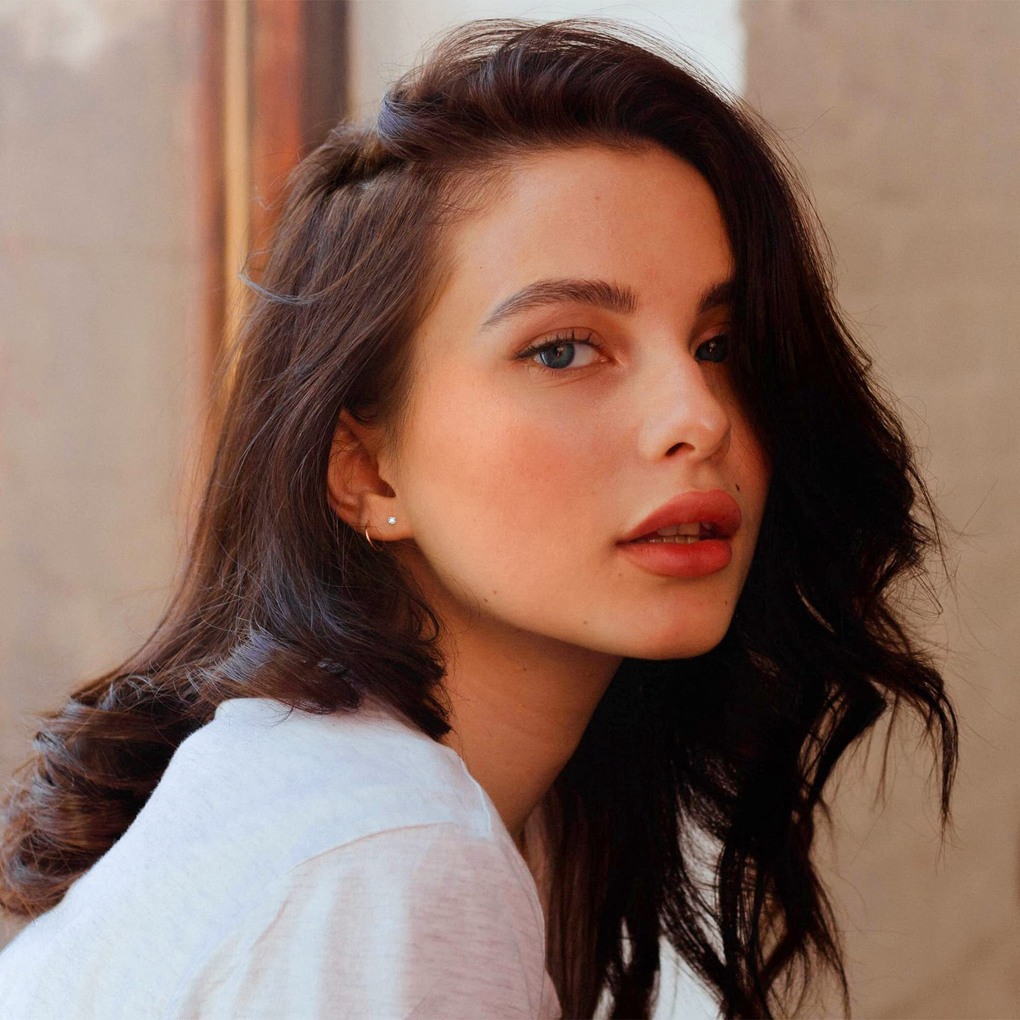 Fansilver 20G Hypoallergenic Flat Back Earrings For Women Men Silver 14K Gold Stainless Steel Stud Earrings Brithstone Cubic Zirconia Studs Surgical Steel Cartilage Earrings For Sensitive Ears