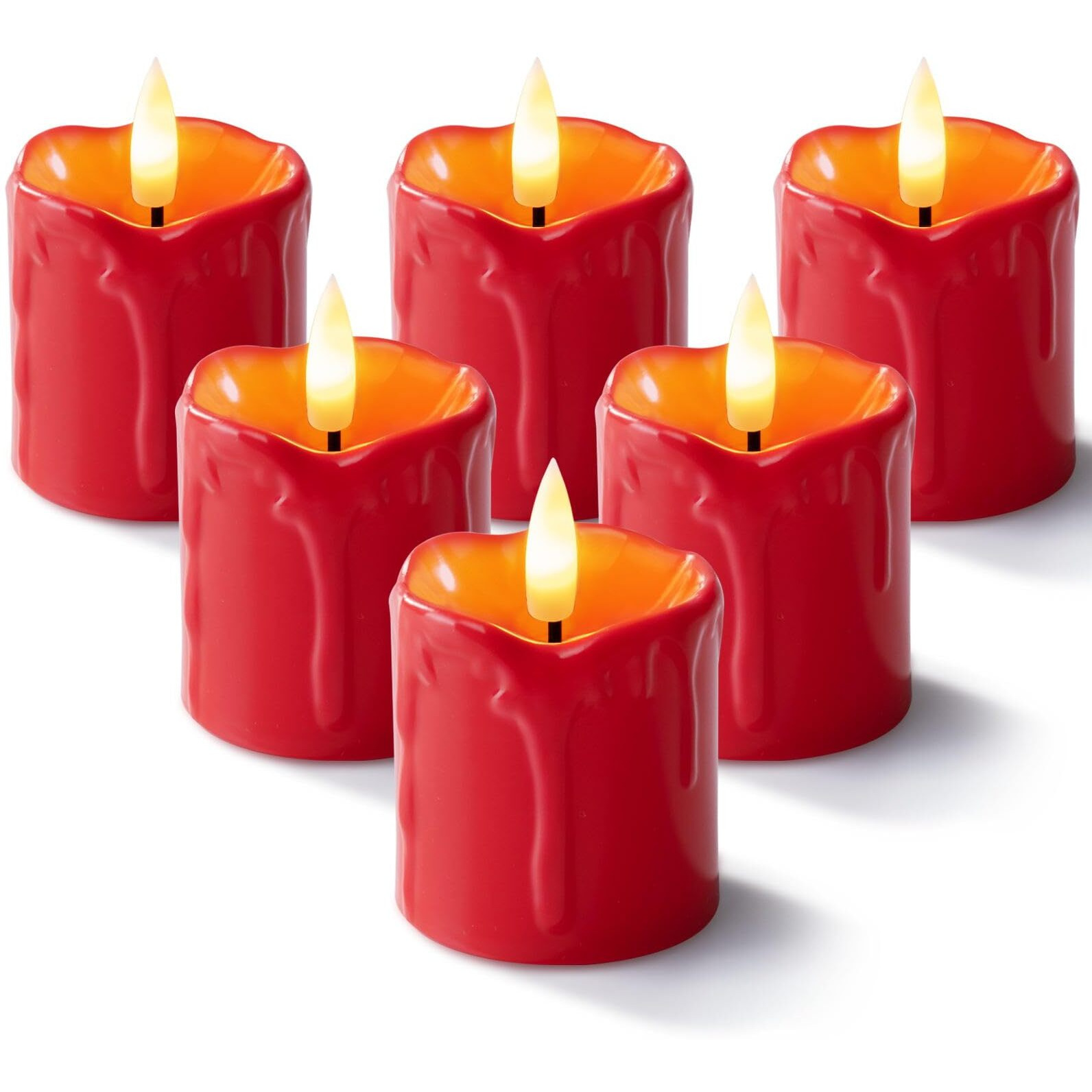 Homemory 2" X 2" Red Flameless Led Votive Candles With Timer, 400+Hour Realistic Battery Operated Candles,6Pack 3D Wick Fake Candles For Romantic Night Wedding Valentine's Day