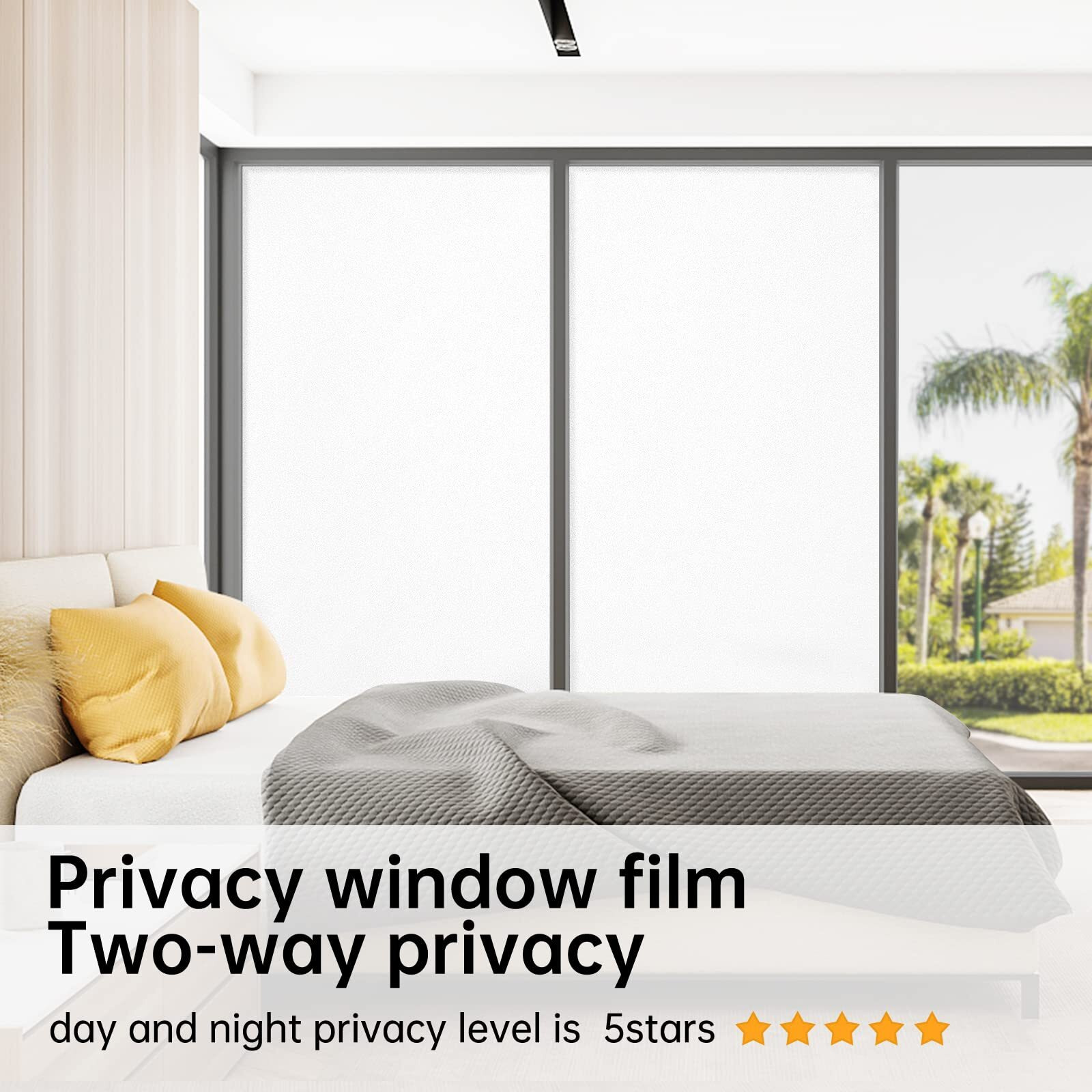 Coavas Window Privacy Film Frosted Window Glass Film Non-Adhesive Removable Bathroom Window Coverings Day And Night Privacy Heat Uv Blocking Window Film For Home Office. White 17.5X78.7