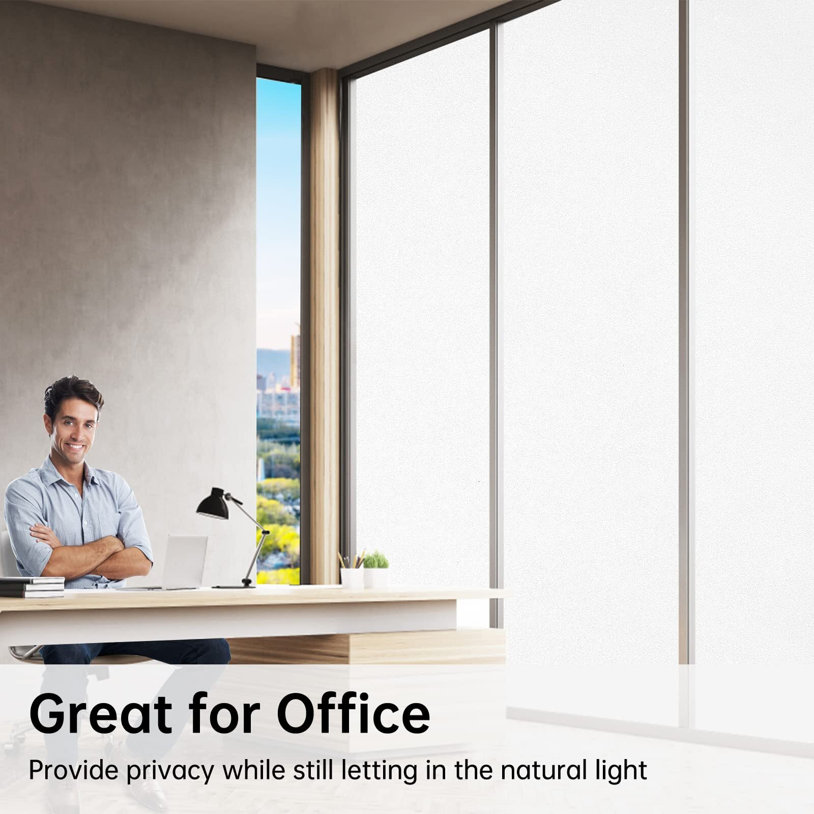 Coavas Window Privacy Film Frosted Window Glass Film Non-Adhesive Removable Bathroom Window Coverings Day And Night Privacy Heat Uv Blocking Window Film For Home Office. White 17.5X78.7