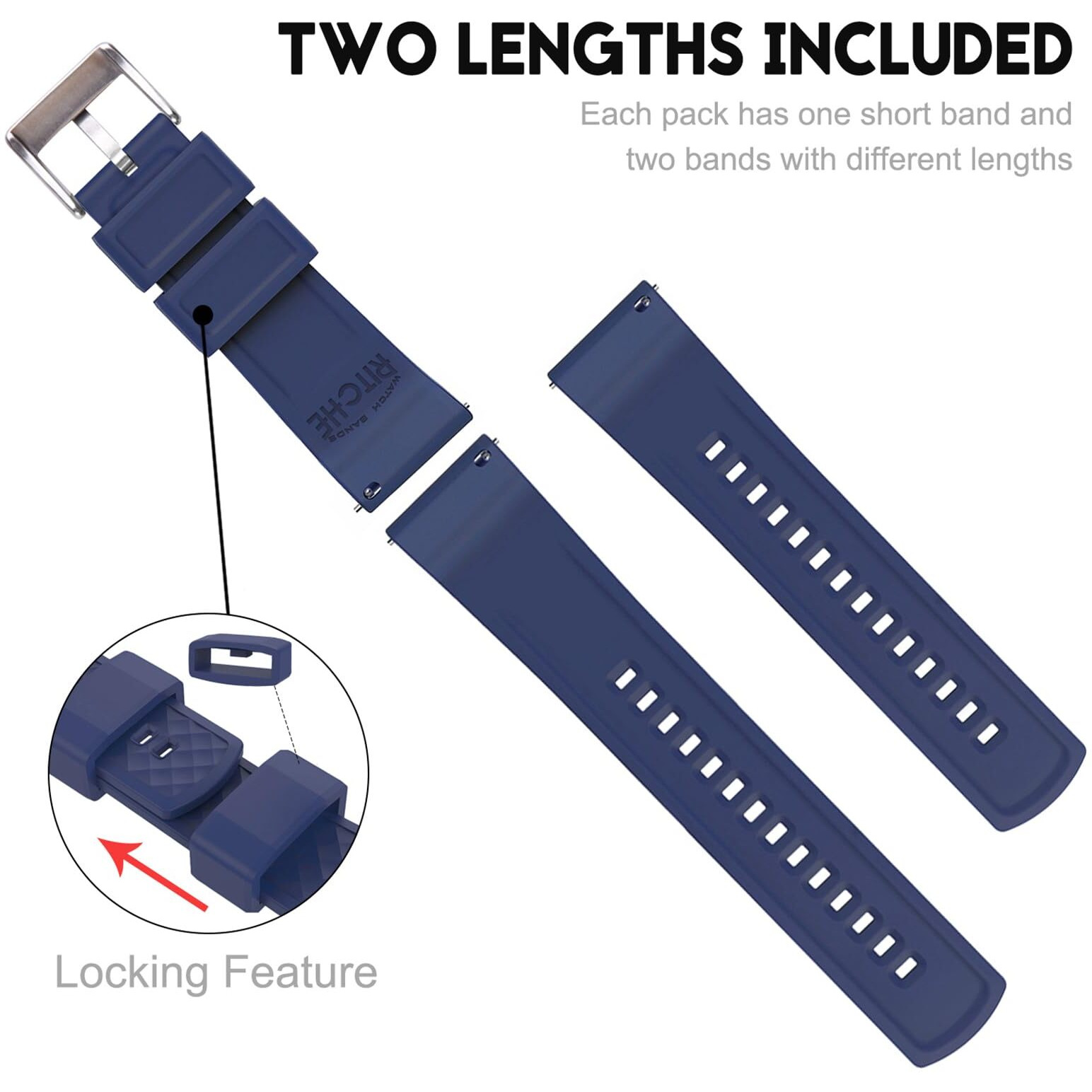Ritche Silicone Watch Bands 18Mm 20Mm 22Mm 24Mm Quick Release Rubber Watch Bands For Men, Navy Blue / Silver, 20Mm, Classic,Sport