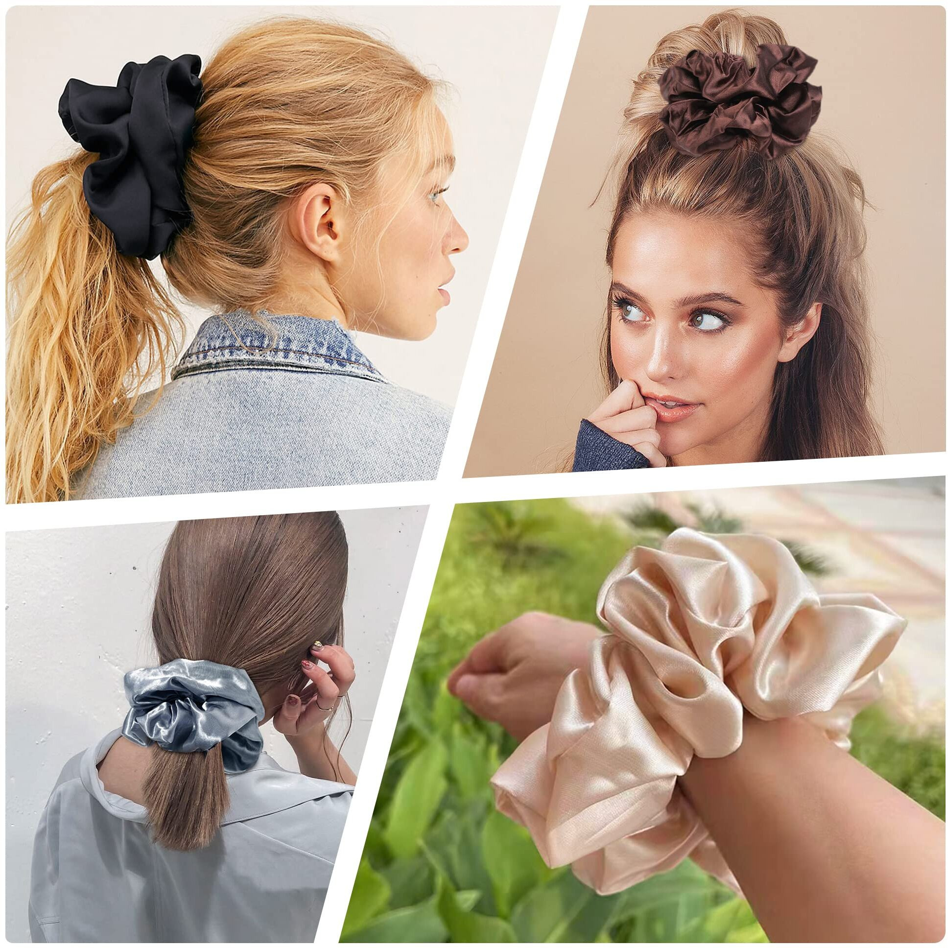 Silk Satin Hair Scrunchies For Women Girls - Big Large Jumbo Scrunchie For Sleep Cute Gaint Oversize Scrunchy For Thick Hair