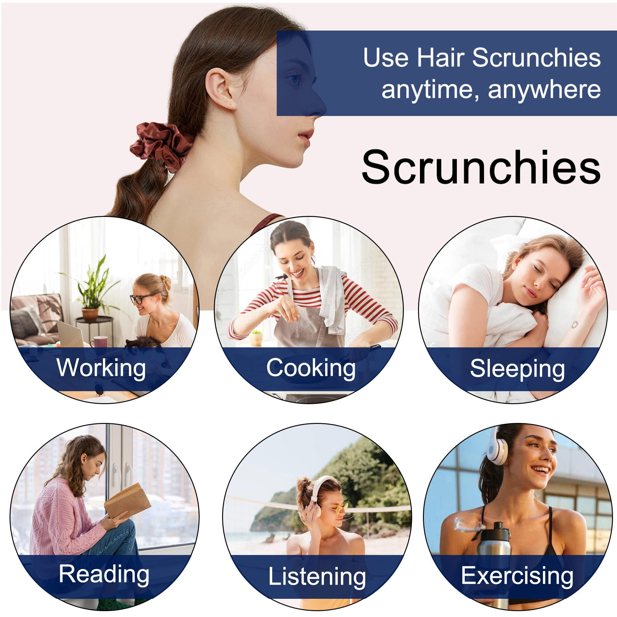 Silk Satin Hair Scrunchies For Women Girls - Big Large Jumbo Scrunchie For Sleep Cute Gaint Oversize Scrunchy For Thick Hair