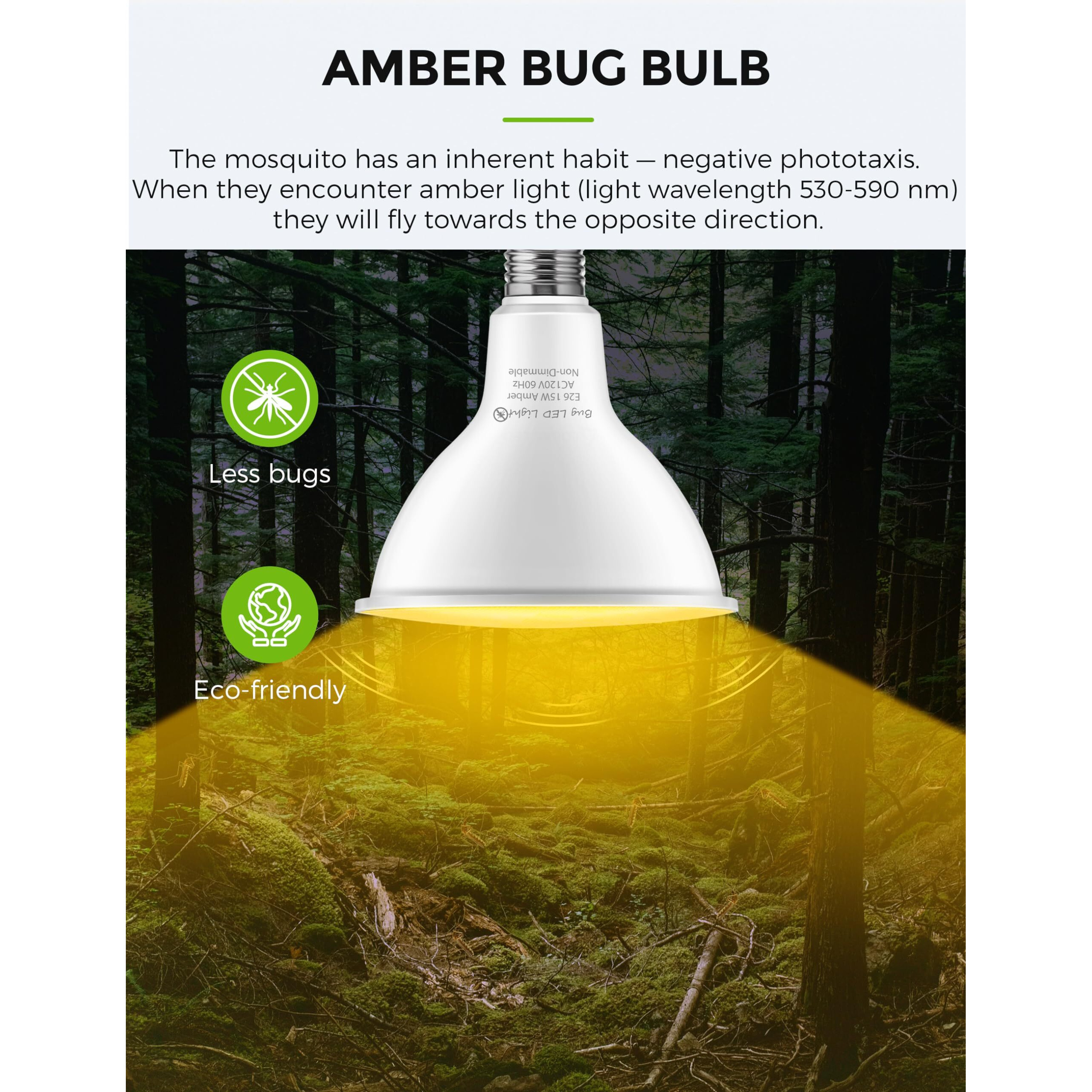 Lohas Yellow Bug Light Bulbs Outdoor, Par38 Led Flood Light Outside, 150-200W Equivalent 2000K Non-Attracting, 15W 1100Lm Non-Dimmable Amber Porch Lights, E26 Base For Patio, Backyard, Party, 2 Pack