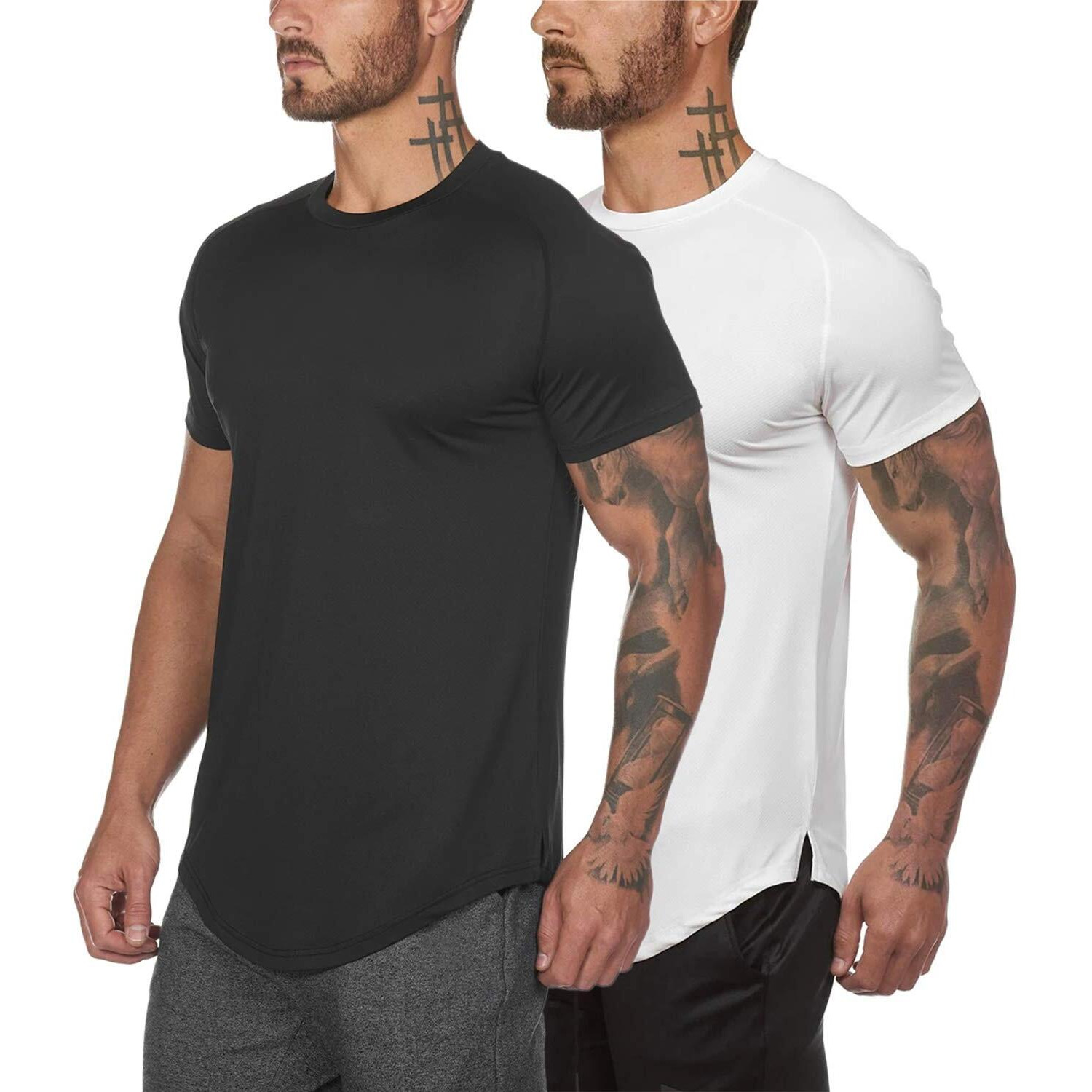 Mens Gym Workout Slim Fit Short Sleeve T-Shirt Cotton Performance Athletic Shirts Running Fitness Tee(Sowtbk M)