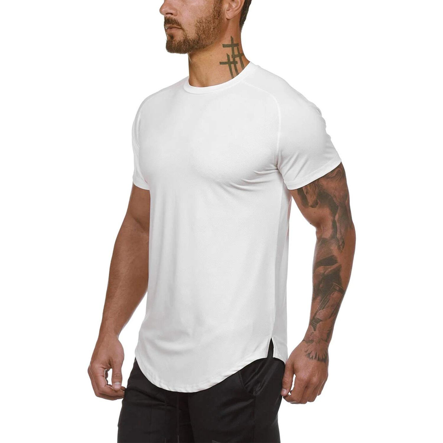 Mens Gym Workout Slim Fit Short Sleeve T-Shirt Cotton Performance Athletic Shirts Running Fitness Tee(Sowtbk M)