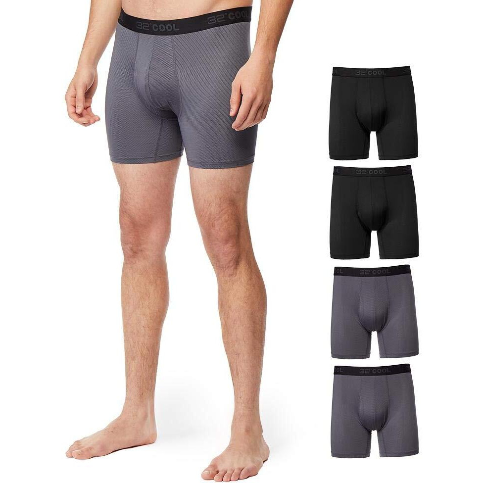 32 Degrees Mens 4-Pack Active Mesh Quick Dry Performance Boxer Brief, 2 Black2 Charcoal