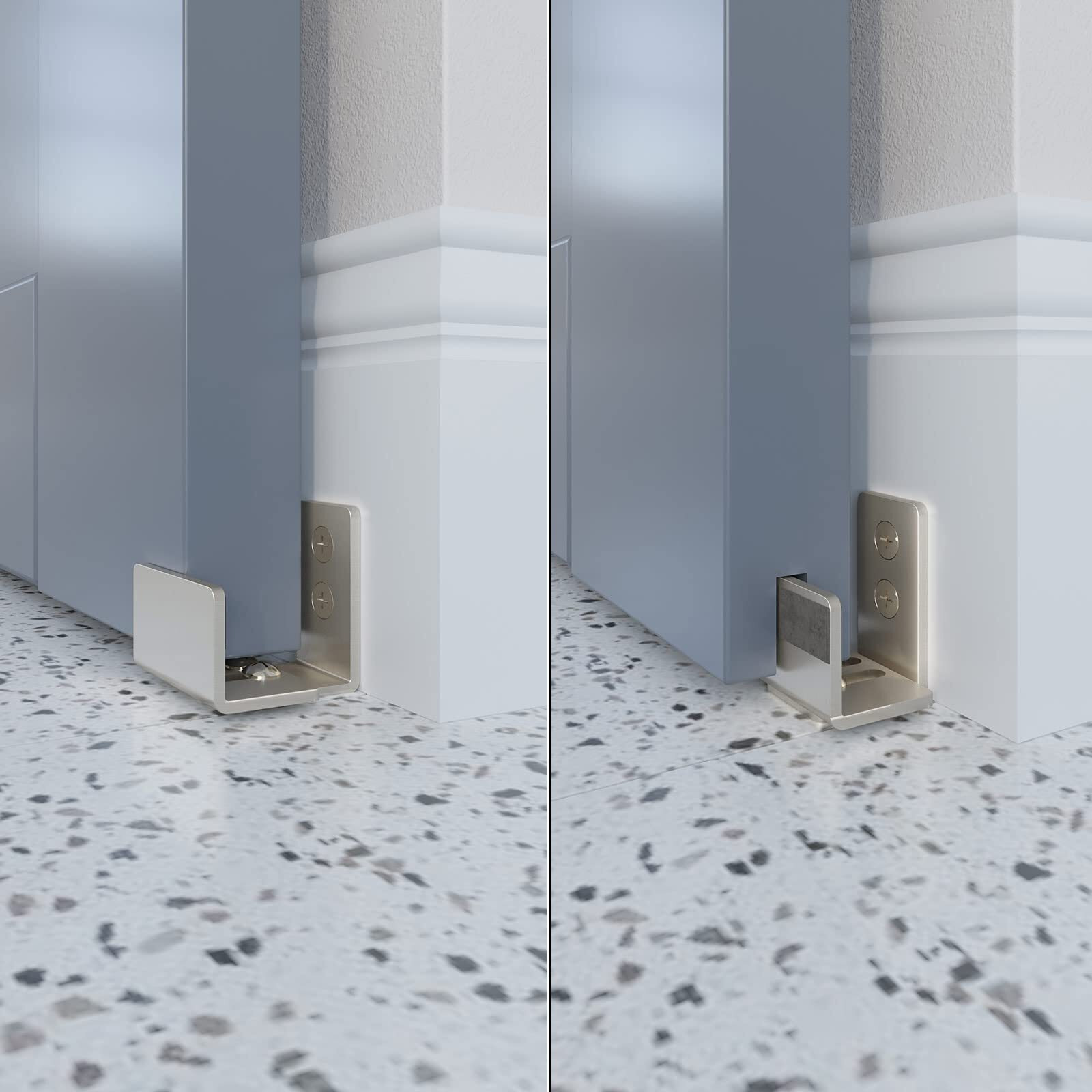 Easelife Sliding Barn Door Bottom Floor Guide,U Shape,Flexible Adjustable Fit Distance,Flush Flat Bottom Design,Wall Mount System,For Door & Cabinet,Brushed Nickle,2 Pack