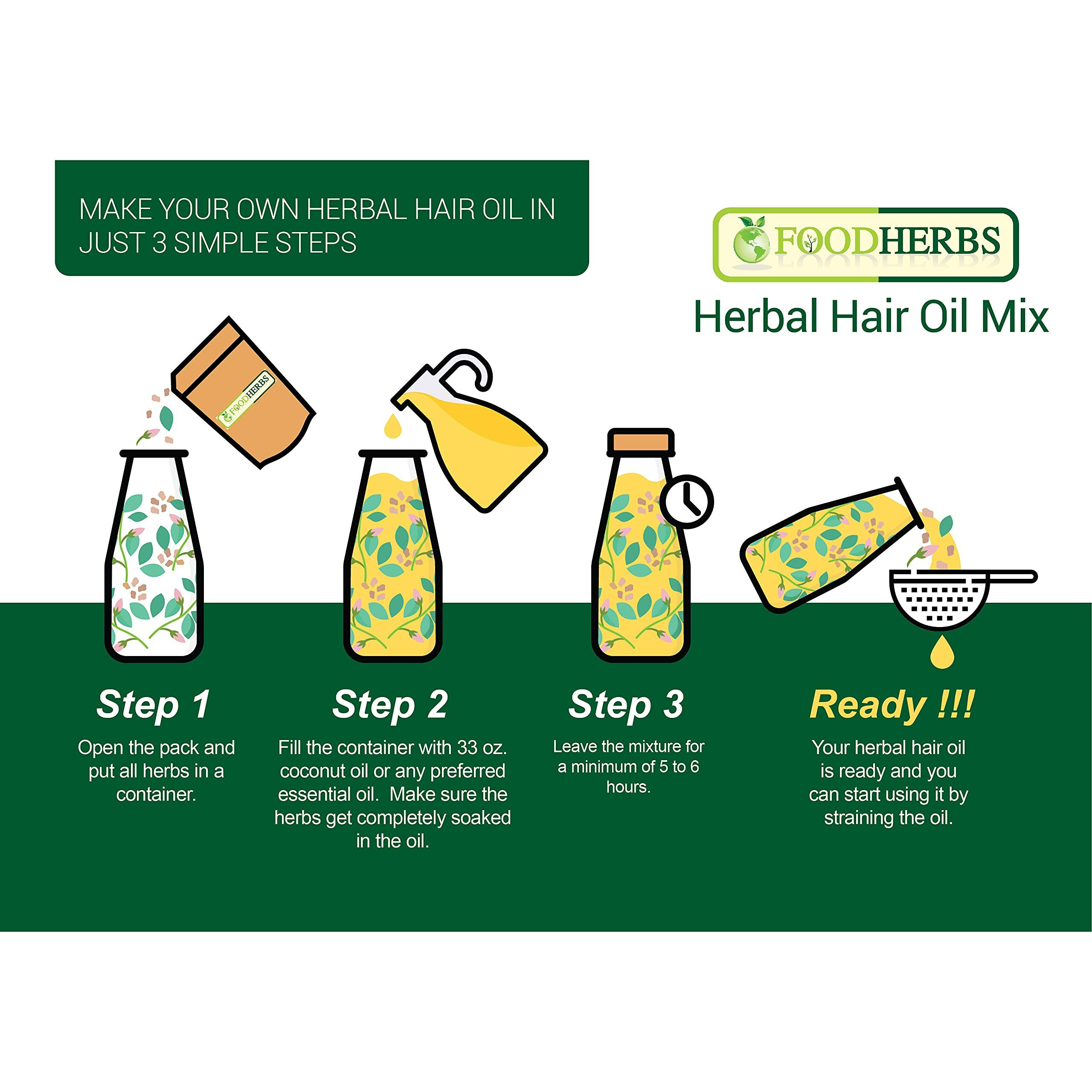 Foodherbs Herbal Hair Oil Mix | Herbs For Hair Growth | 18 Vital Herbs For Long, Thick, And Lustrous Hair | Hair Care Product For Women And Men | Diy Oil Infusion