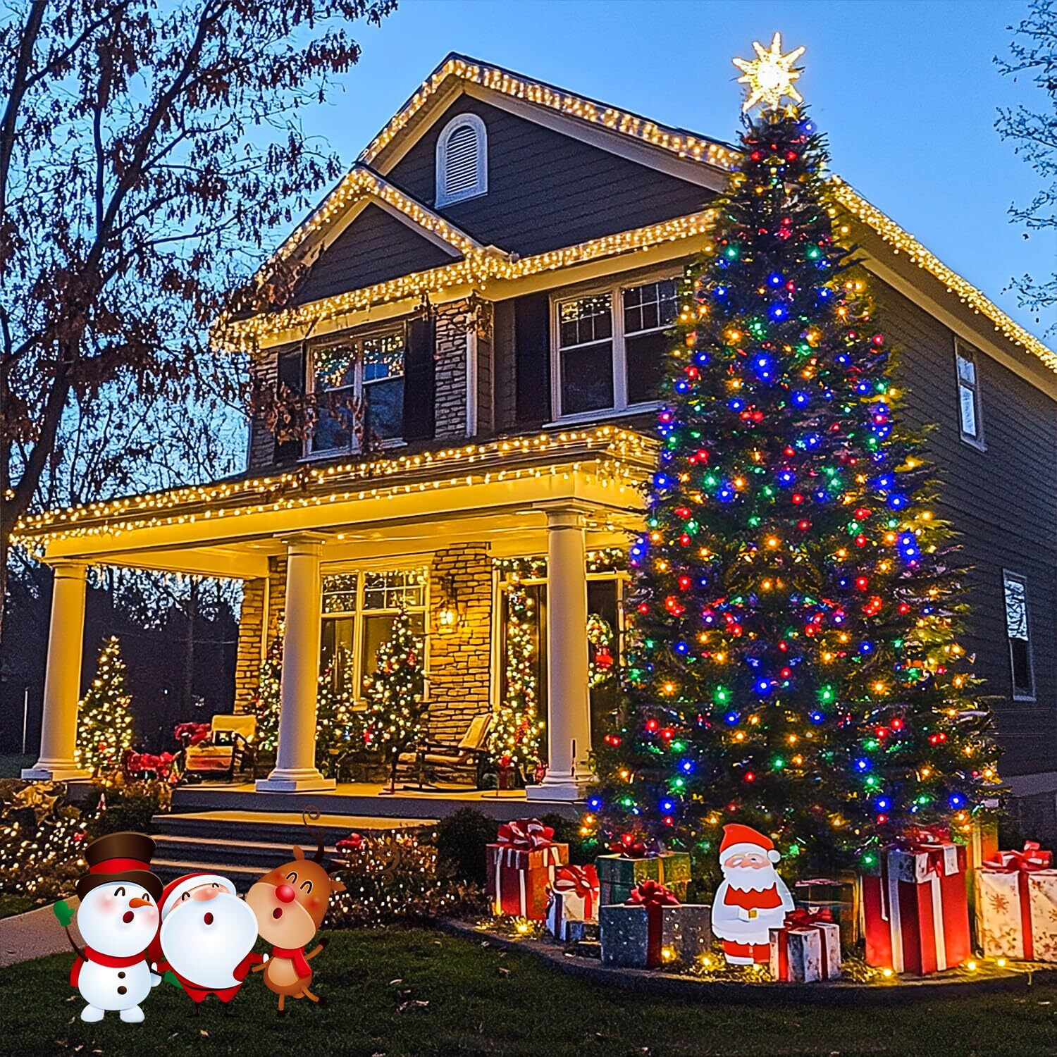 Jmexsuss 600 Led Color Changing String Lights Plug In, 168Ft Warm White & Multicolor Christmas Lights With Remote, Christmas String Lights Outdoor Waterproof Clear Wire For Tree Xmas Decor