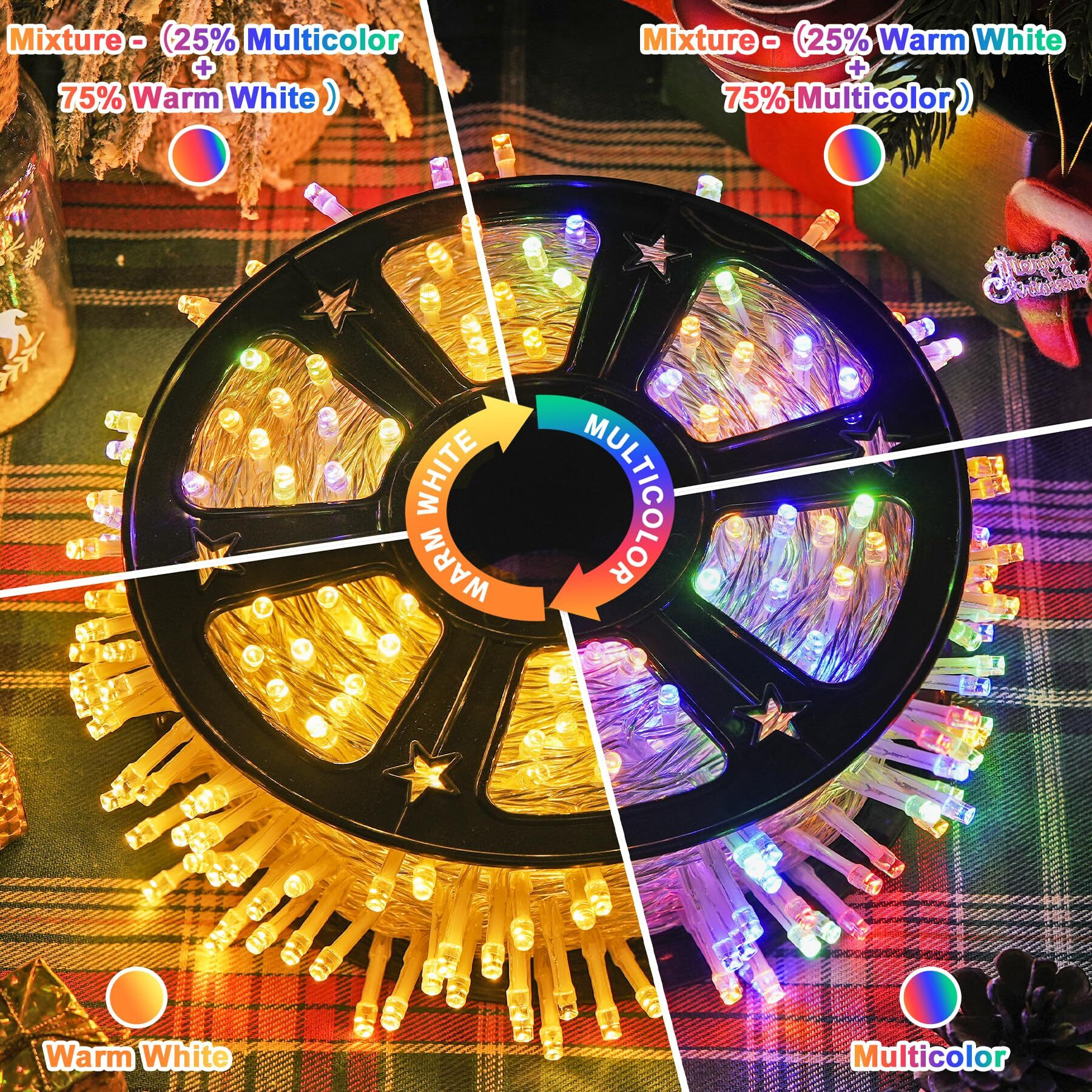 Jmexsuss 600 Led Color Changing String Lights Plug In, 168Ft Warm White & Multicolor Christmas Lights With Remote, Christmas String Lights Outdoor Waterproof Clear Wire For Tree Xmas Decor