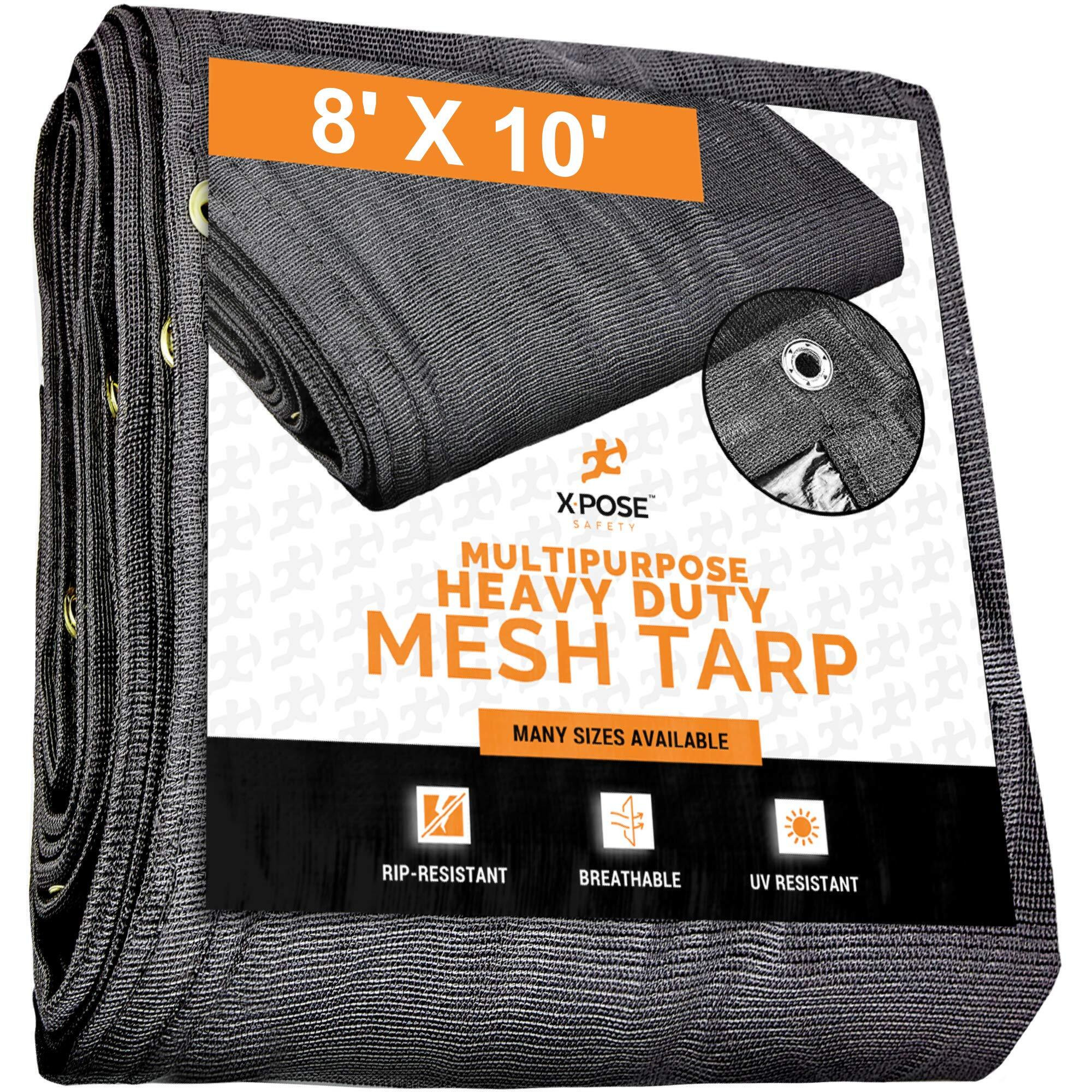 Xpose Safety Heavy Duty Mesh Tarp - 8A X 10A Multipurpose Black Protective Cover With Air Flow - Use For Tie Downs, Shade, Fences, Canopies, Dump Trucks - Tear Resistant