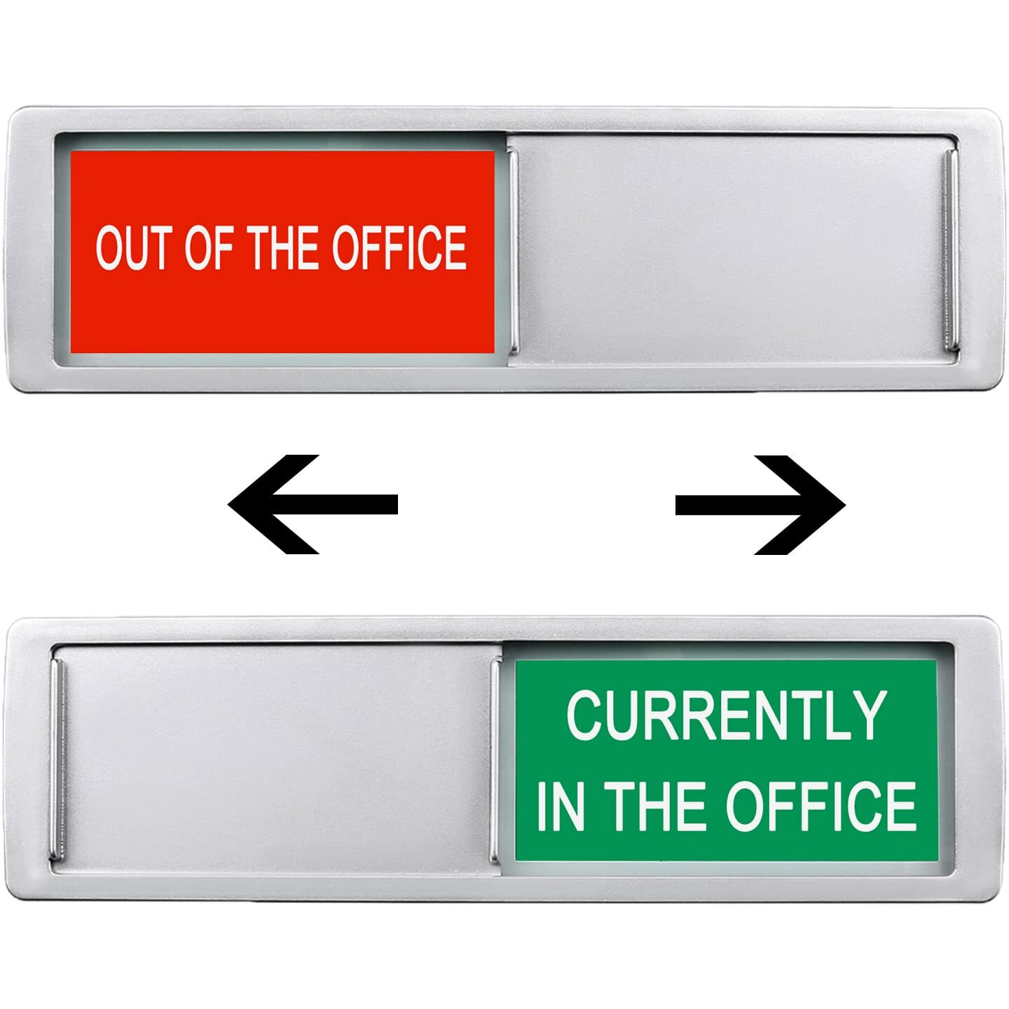 Office Door Sign,Out Of The Office Currently In The Office For Door Sign,Easy To Read Non-Scratch Magnetic Slider Door Indicator Sign (7'' X 2'' - Silver)
