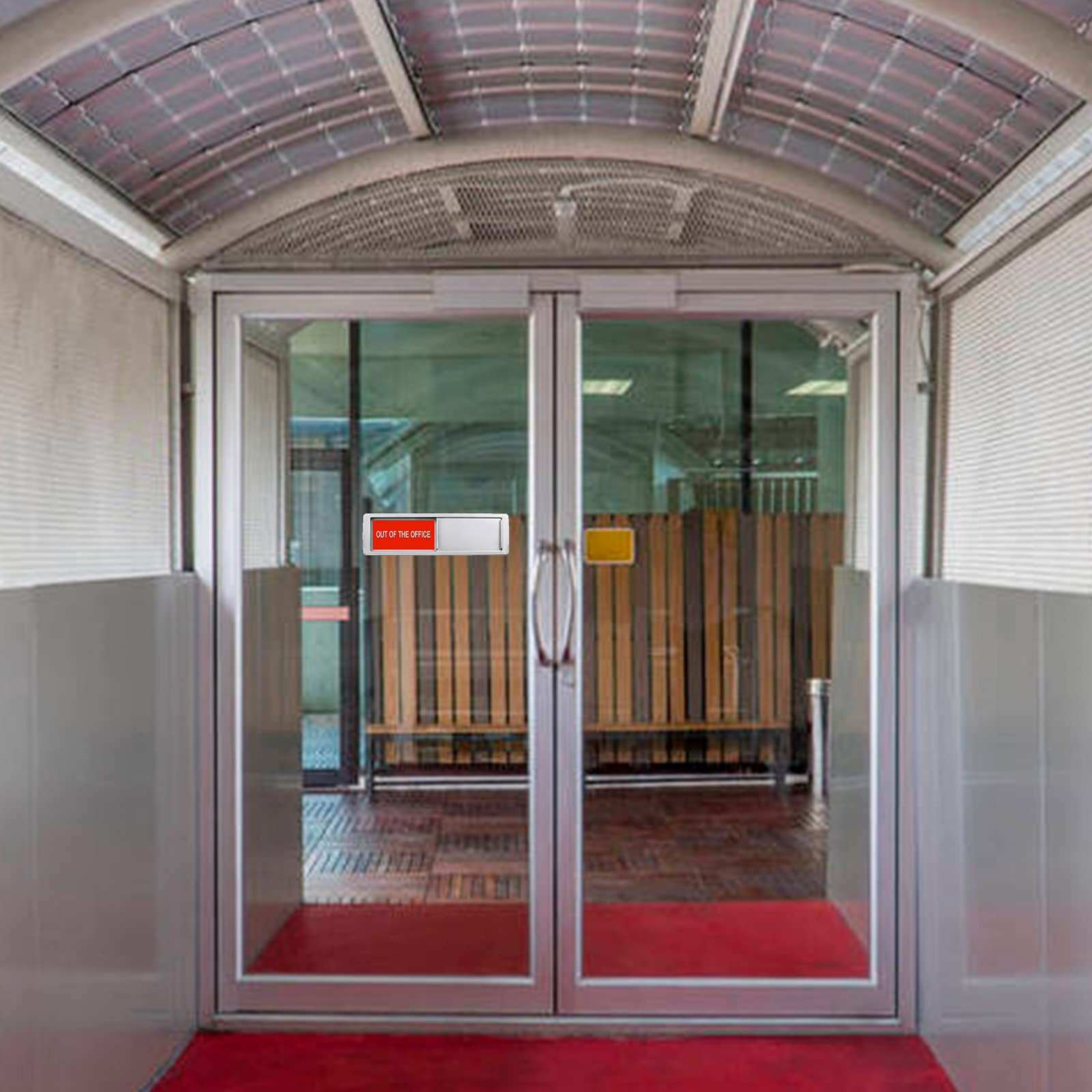 Office Door Sign,Out Of The Office Currently In The Office For Door Sign,Easy To Read Non-Scratch Magnetic Slider Door Indicator Sign (7'' X 2'' - Silver)