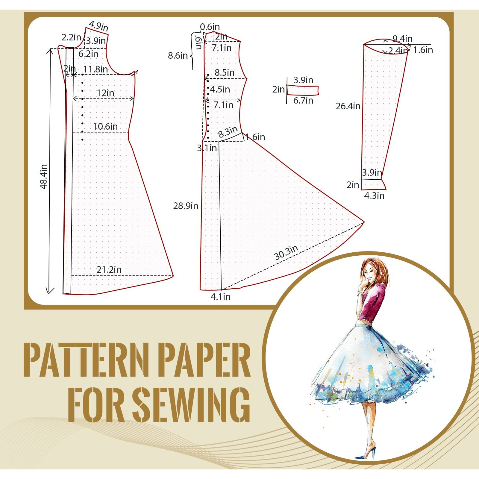 Dotted Pattern Paper For Sewing, 45 Inch X 10 Yards Tracing Paper For Pattern Drafting, Spaced Every Inch Alphanumeric Marking Paper For Dressmaking
