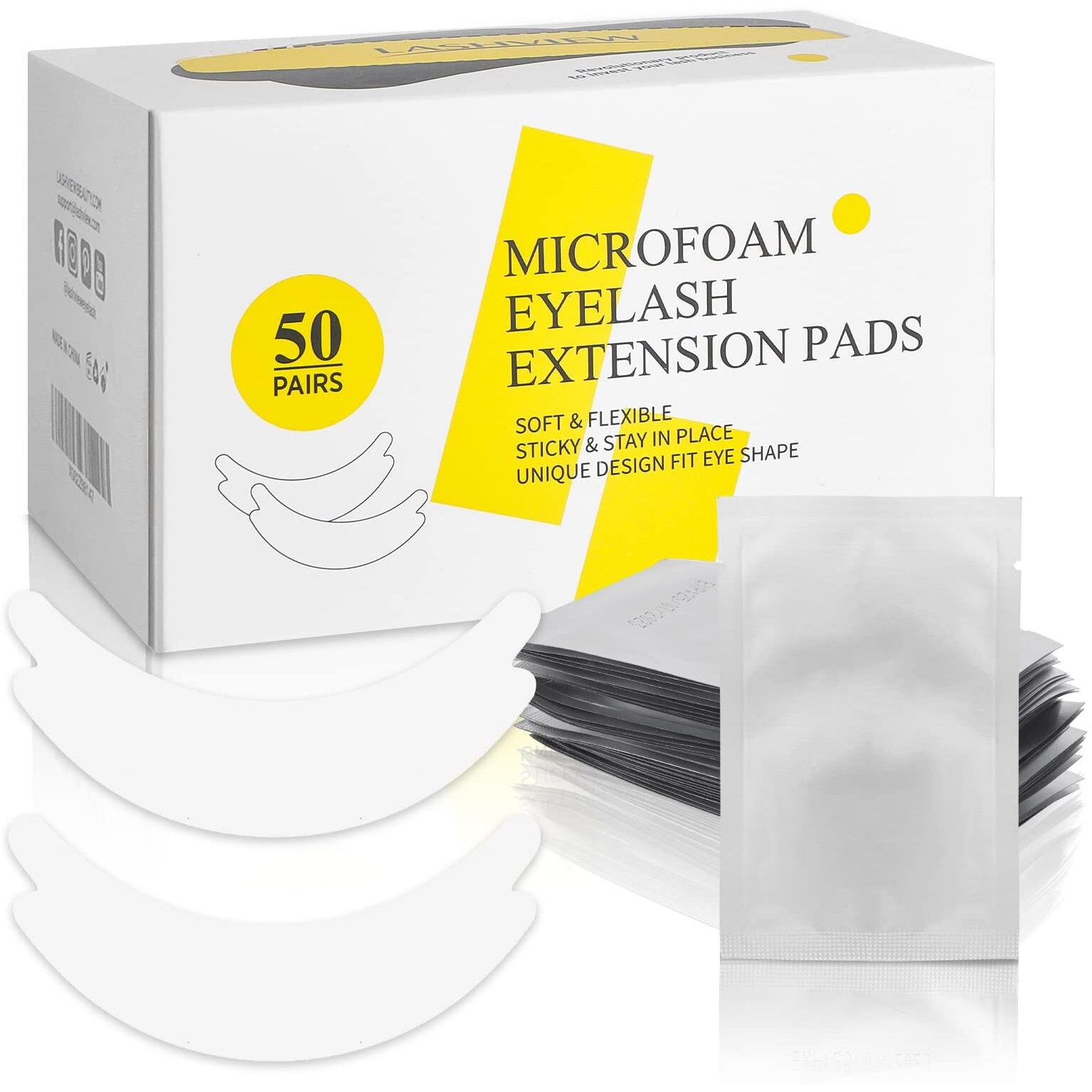 Lashview 50 Pairs Eye Pads,Under Eye Pads For Eyelash Extension,Microfoam Eye Pads,Natural No Hydrogel,Lash Extension Lint Free,Fit Most Eye Shape, Stick Well,Hypoallergenic,Waterproof