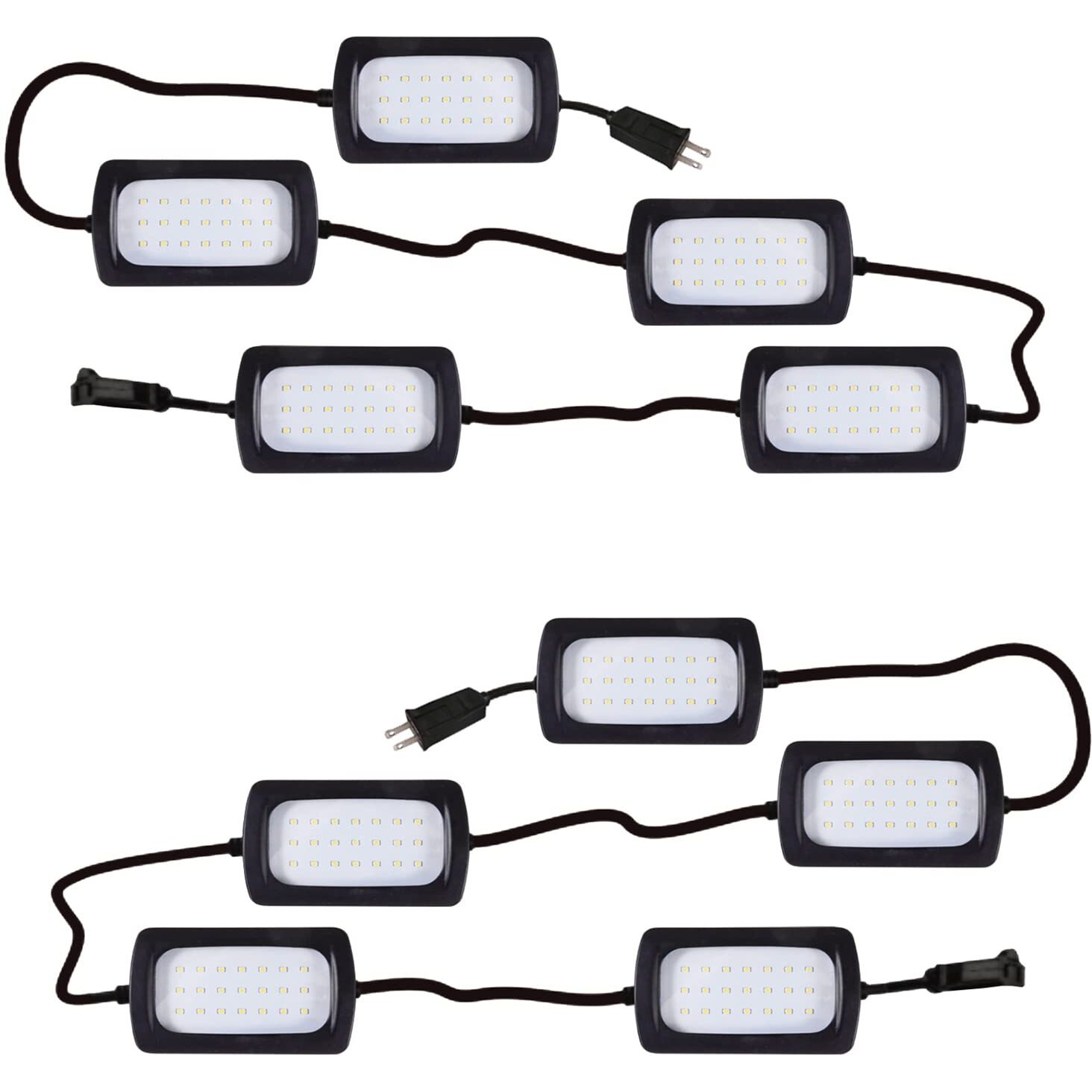 Owleye 50Ft Led String Work Light 85W 8000Lm Waterproof Construction String Lights Linkable Temporary Work Lighting Outdoor Indoor Worklight (5 Light Heads)-2 Pack