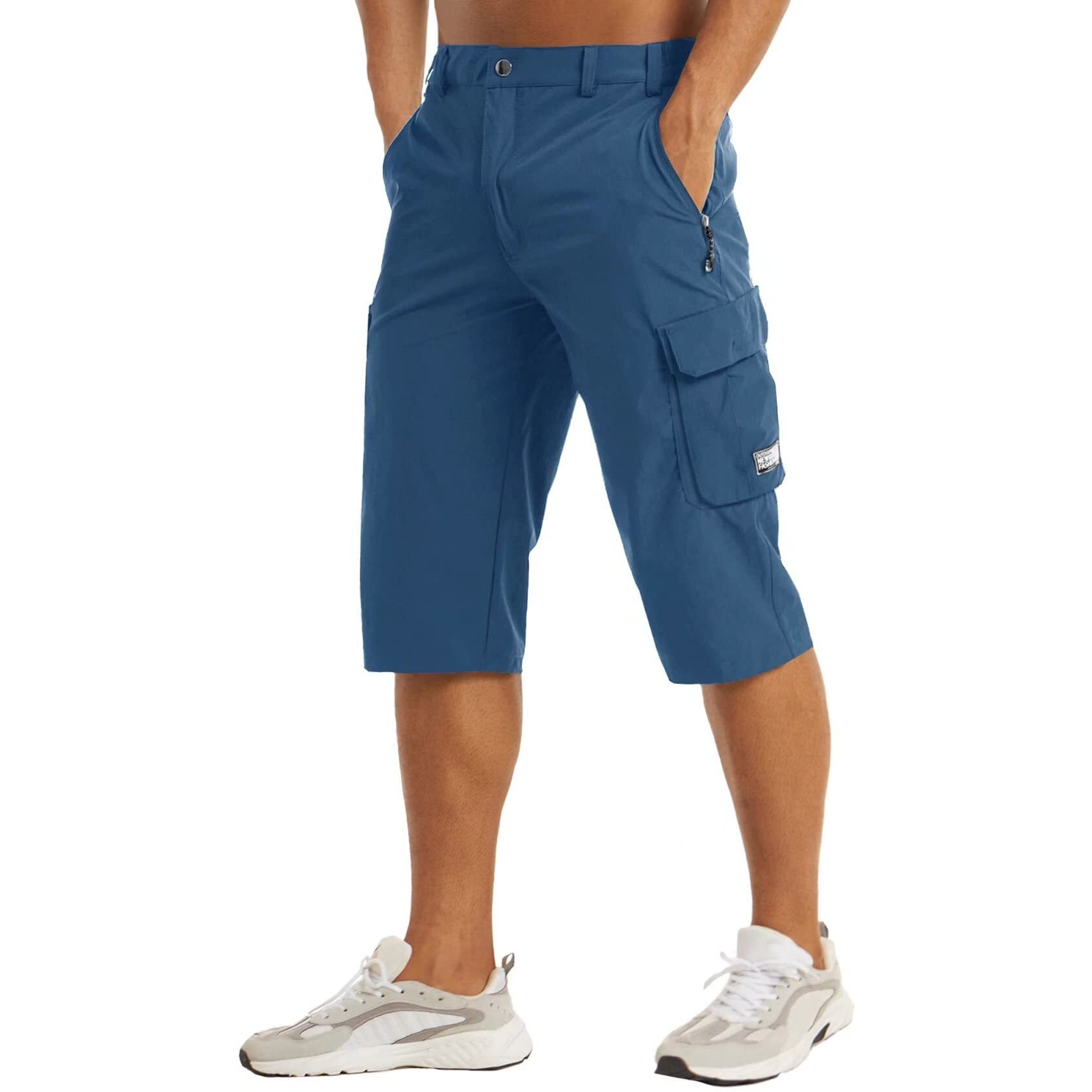 Hiking Shorts For Men With Pockets Cargo Short Basketball Long Shorts Athletic Summer Shorts 3/4 Capri Pants Dry Fit Tactical Shorts Blue Grey