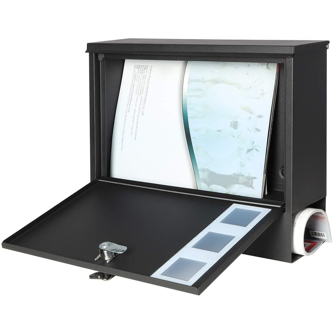 Locking Mailbox Wall Mounted Vertical- Jssmst Mailboxes With Key Lock Large Capacity, 14.3 X 4.1 X 11.8 Inch, Black, Sm-Hpb911Bn