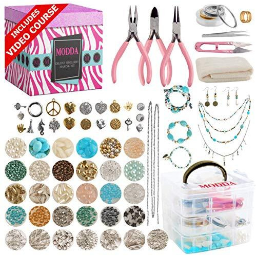 Modda Deluxe Jewelry Making Kit With Video Course, Includes Instructions, Beads, Necklace, Bracelet, Earrings Making, Crafts For Adults, Beginners, Christmas Gift For Teens, Girls 13-15, Moms, Women
