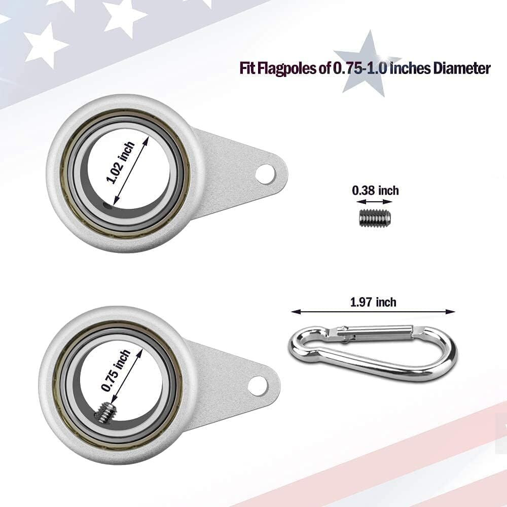 Loretoy Flagpole Ring Set With Bearings, Aluminum Alloy Flag Pole Rings, 360 Rotating Flag Mounting Ring, Spinning Flag Pole Clips Kit With Carabiner For 0.75-1.0 Inch Diameter Flagpole|Silver-4 Pack