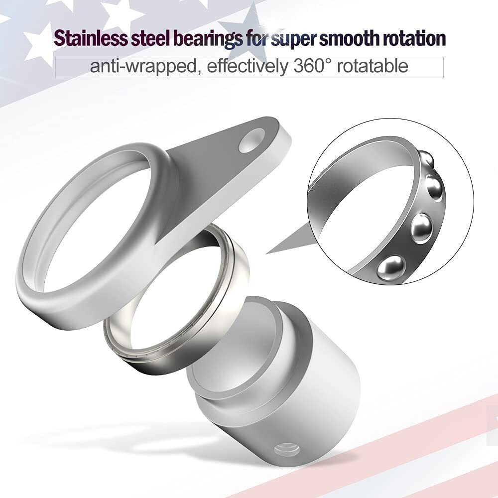 Loretoy Flagpole Ring Set With Bearings, Aluminum Alloy Flag Pole Rings, 360 Rotating Flag Mounting Ring, Spinning Flag Pole Clips Kit With Carabiner For 0.75-1.0 Inch Diameter Flagpole|Silver-4 Pack