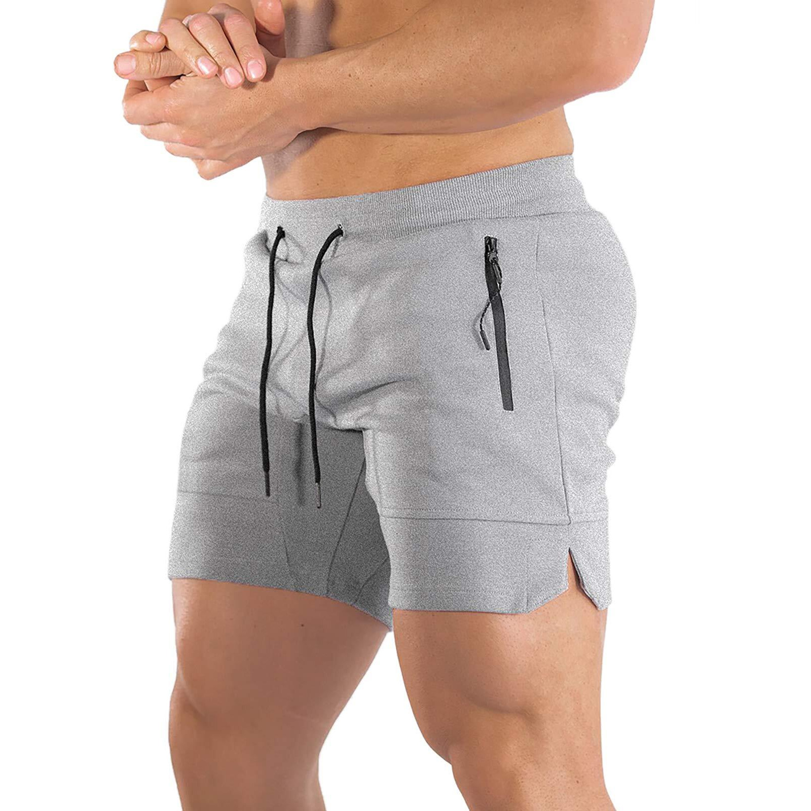 Pidogym Men's 5" Gym Workout Shorts,Fitted Jogging Short Pants For Bodybuilding Running Training With Zipper Pockets Light Grey