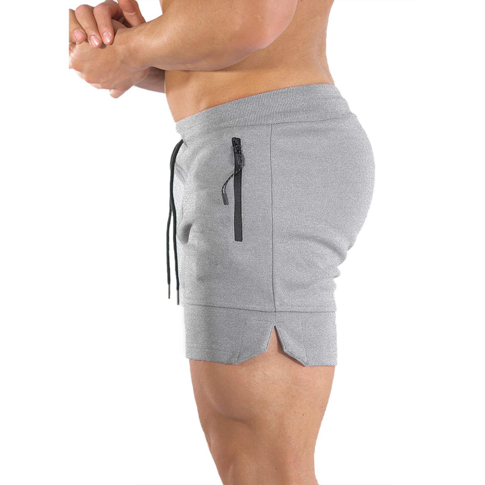 Pidogym Men's 5" Gym Workout Shorts,Fitted Jogging Short Pants For Bodybuilding Running Training With Zipper Pockets Light Grey