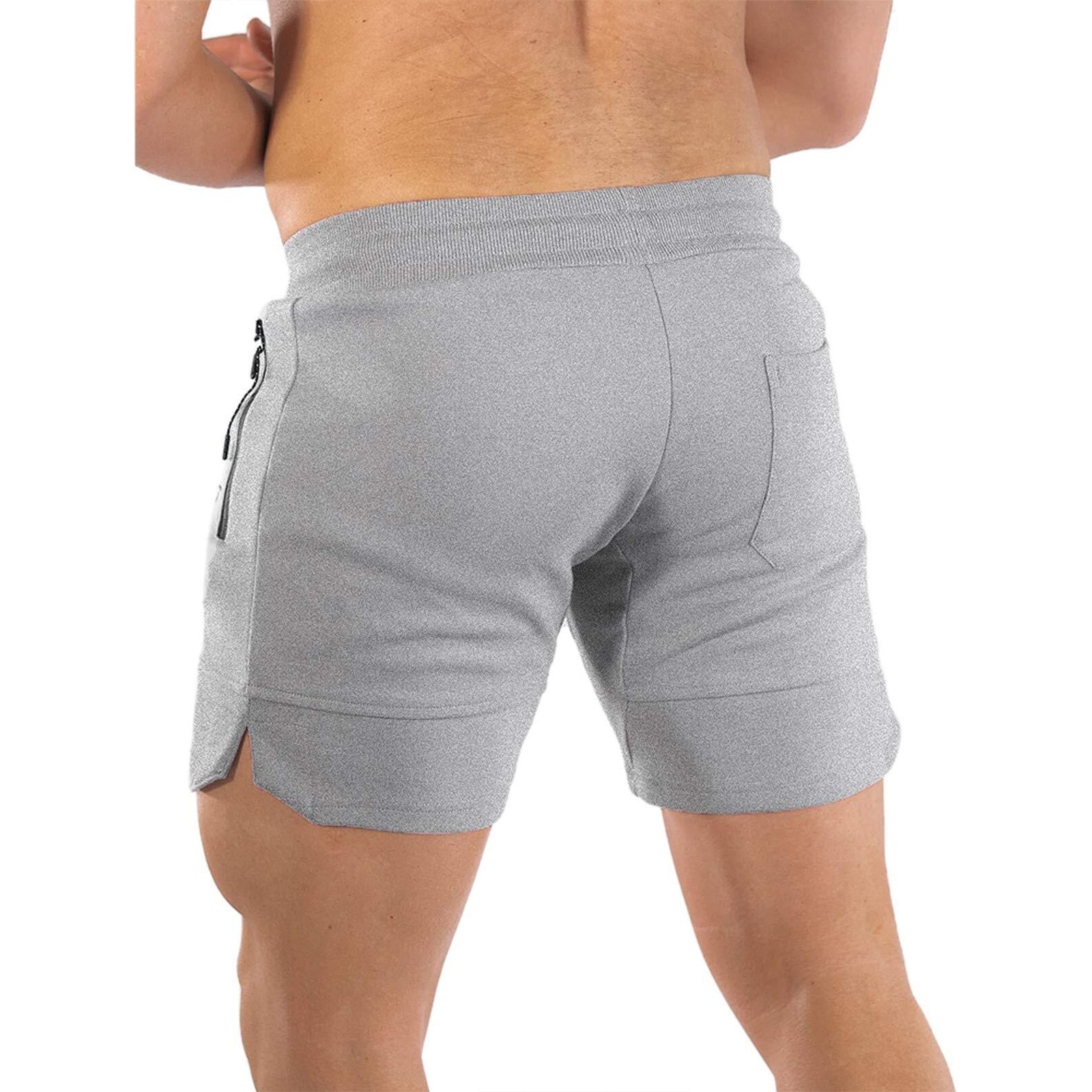 Pidogym Men's 5" Gym Workout Shorts,Fitted Jogging Short Pants For Bodybuilding Running Training With Zipper Pockets Light Grey