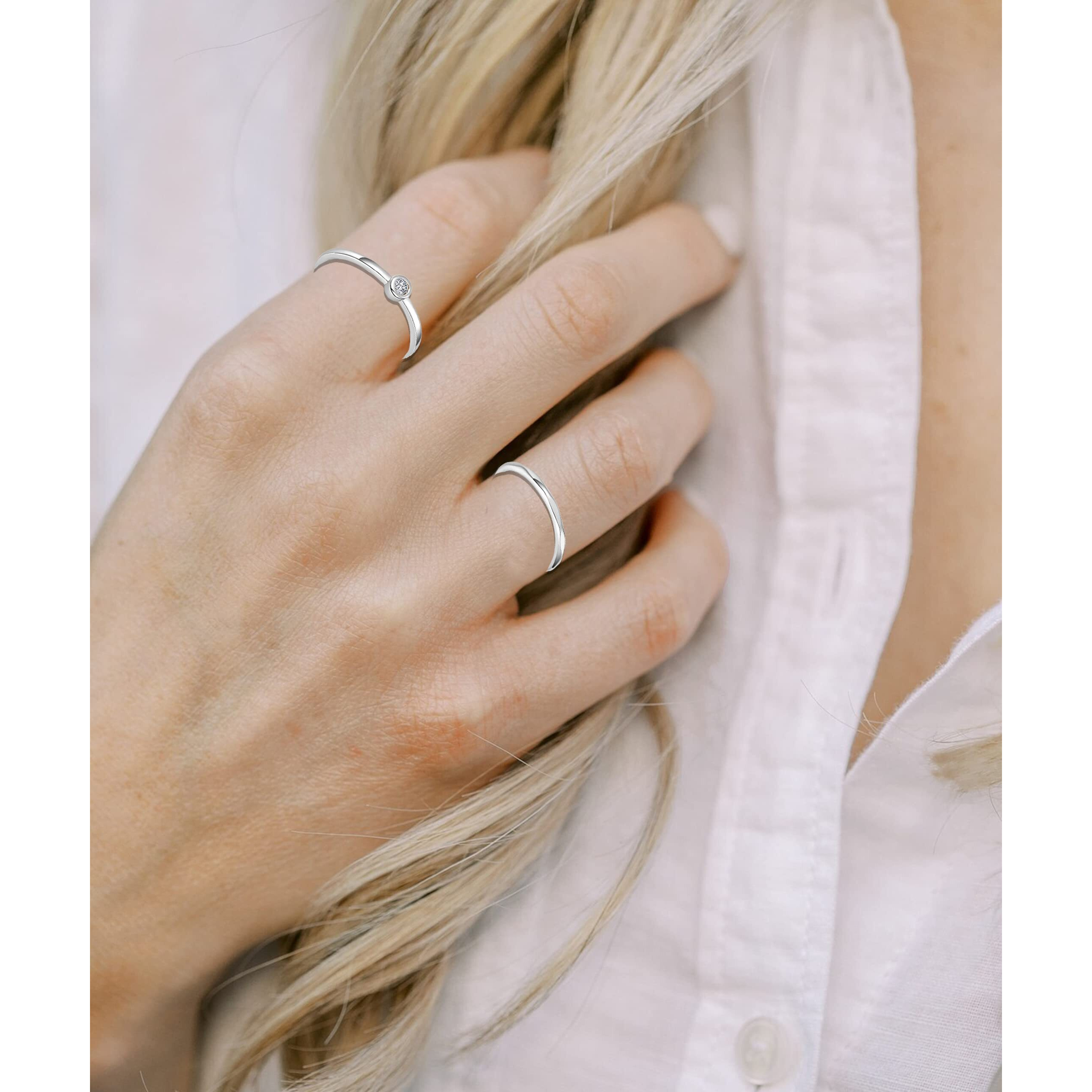 Rlmoon 8Pcs Silver Stacking Ring Set For Women Teen Danity Thumb Stackable Rings Heart Cz Promise Eternity Rings Plain Band Size 11