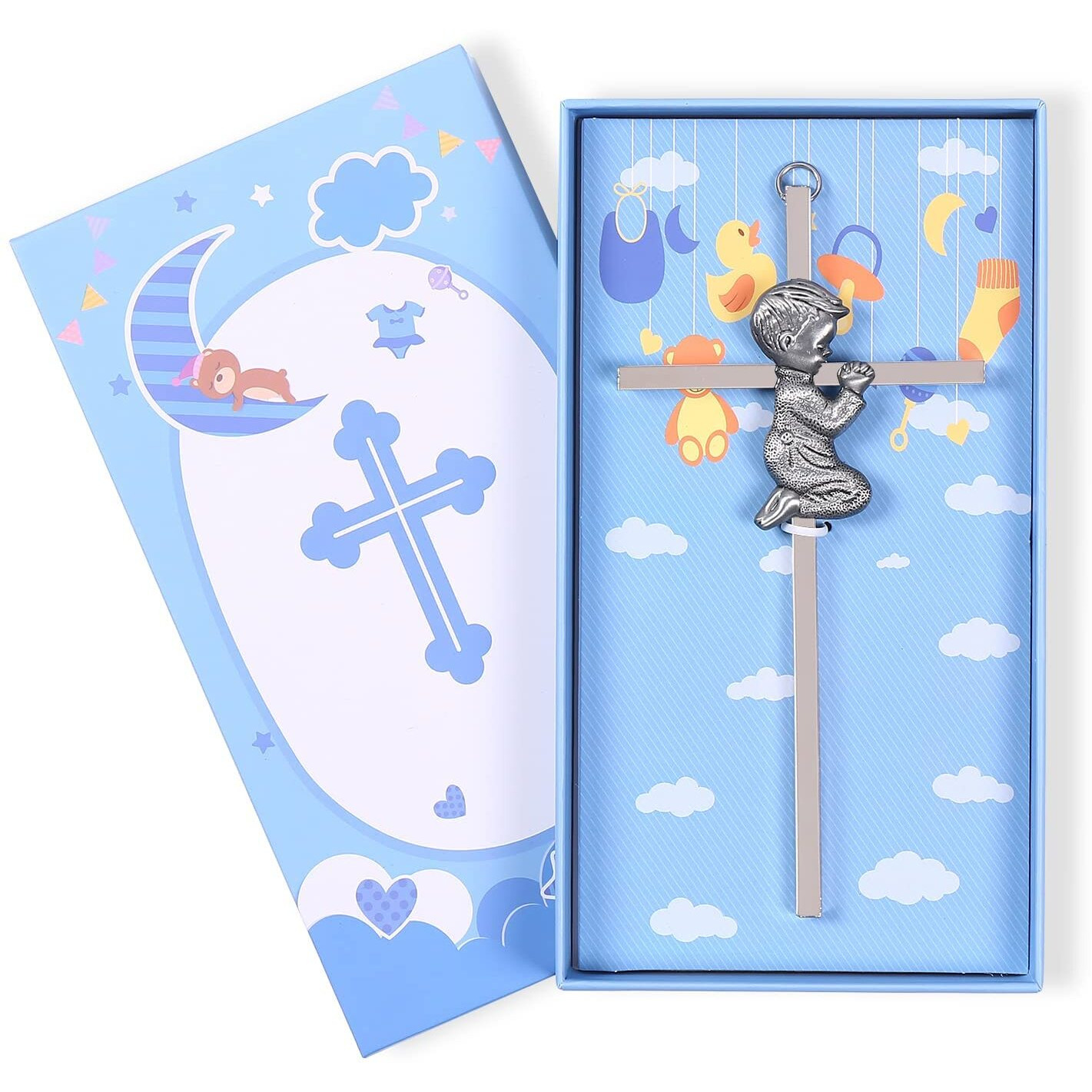 Truliva Baptism Cross Boy, Wall Cross For Boys, Praying Boy Cross For First Holy Communion, Christening Gift (Boy)