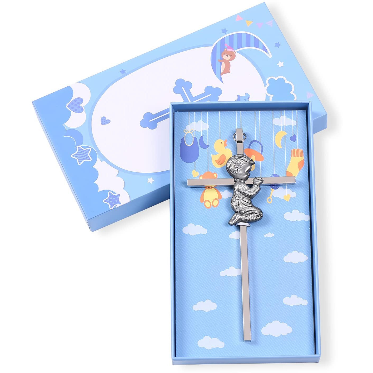 Truliva Baptism Cross Boy, Wall Cross For Boys, Praying Boy Cross For First Holy Communion, Christening Gift (Boy)