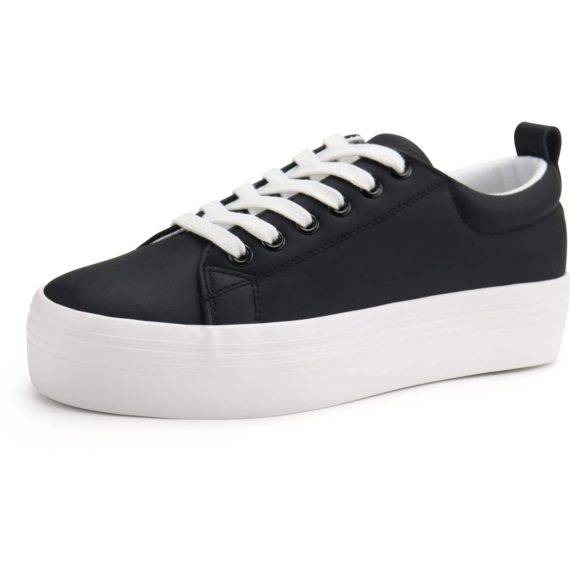 Jabasic Women Lace Up Platform Sneakers Comfortable Casual Fashion Sneaker Walking Shoes (7,Black)