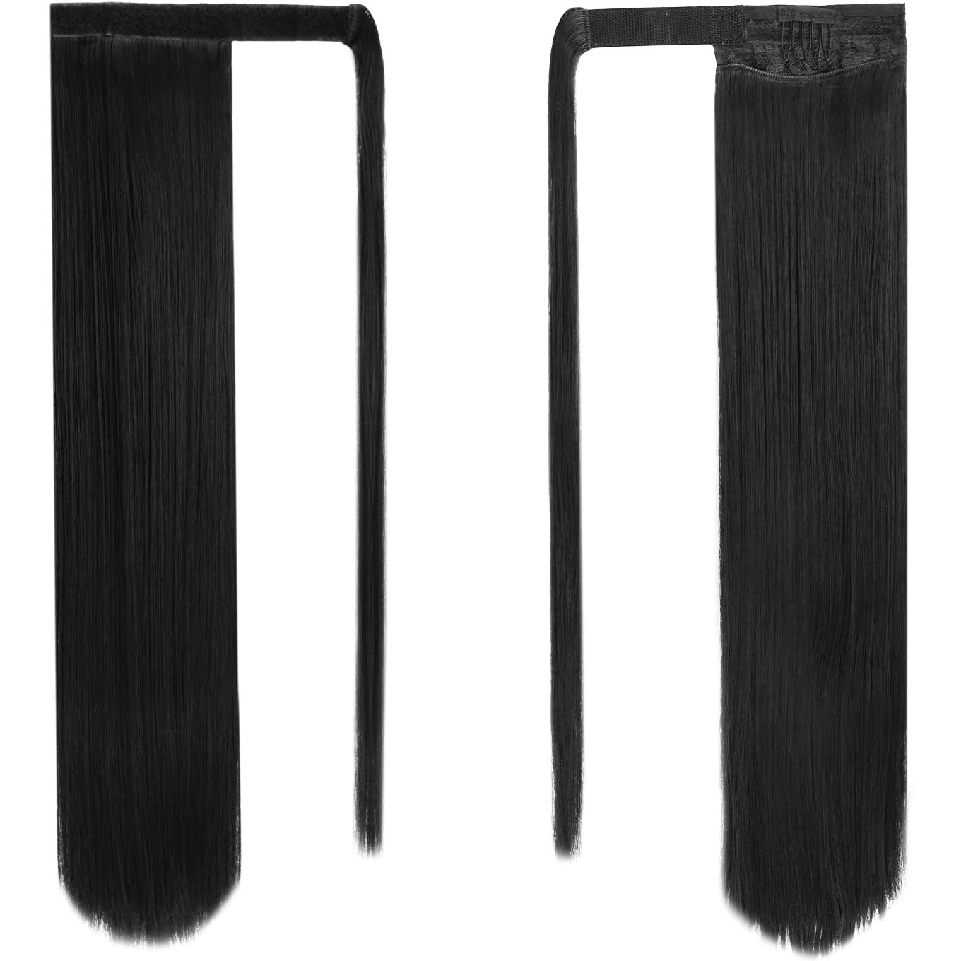 Barsdar Straight Ponytail Extension - 30 Inch Long Straight Wrap Around Ponytail For Women Clip In Ponytail Hair Extensions Synthetic Black Hair Pony Tails Hairpieces Daily - Black