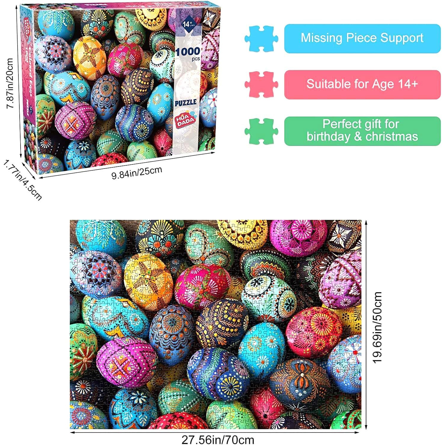 Huadada Puzzles For Adults 1000 Piece-Easter Egg-1000 Piece Puzzles For Adults And Kids Educational Easter Egg Puzzle (27.56" X 19.67")