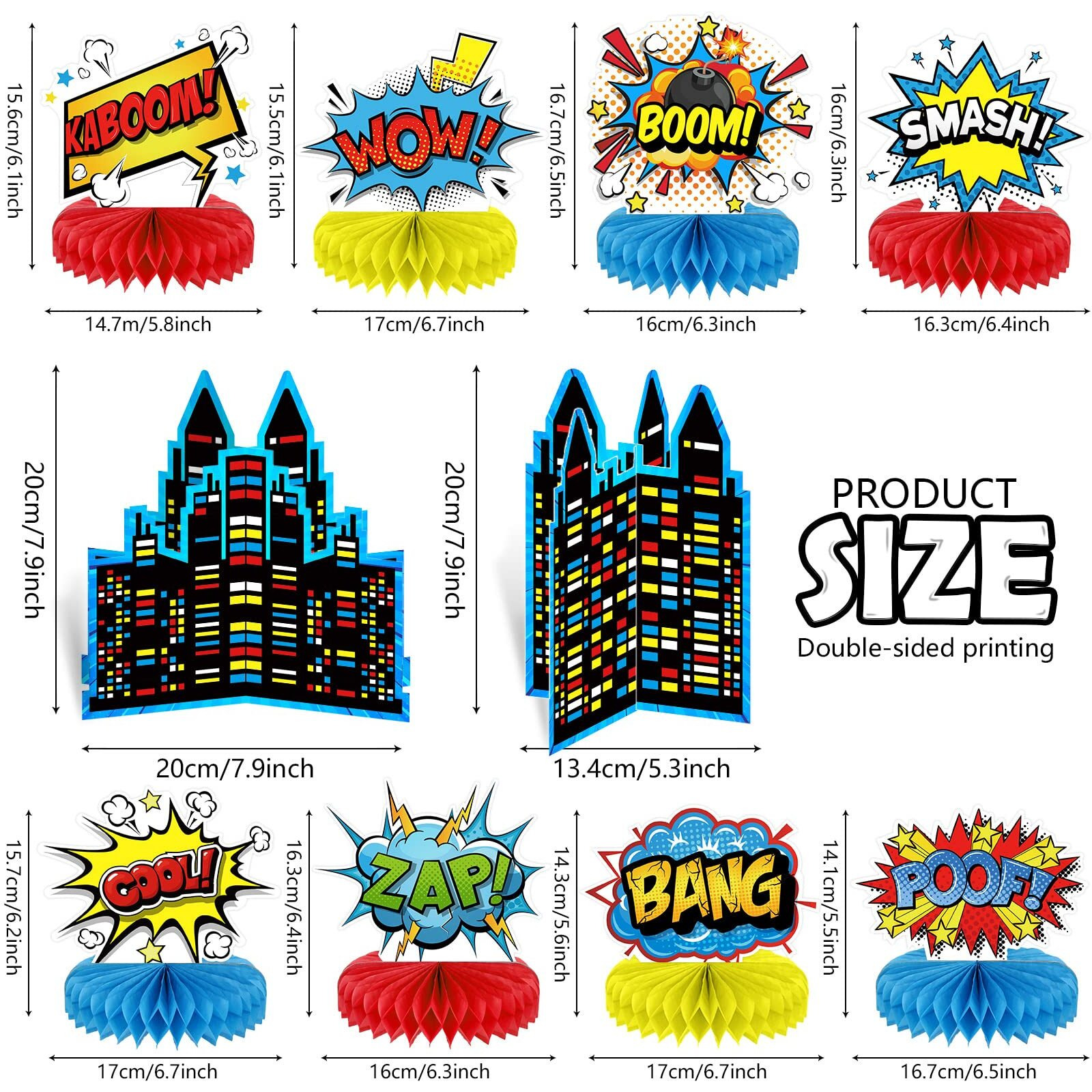 Set Of 10 Hero Themed Party Decoration Hero Honeycomb Centerpieces Hero Action Sign Table Centerpiece Fun Hero Theme Party Table Topper Decor For Happy Birthday Baby Shower Party Supplies Favor