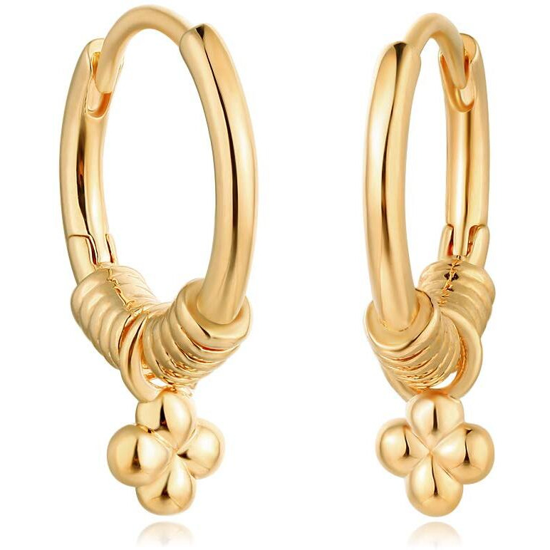 Myears Women Clover Earrings Gold Huggie Hoop Flower Dangle Drop 14K Gold Filled Small Simple Handmade Hypoallergenic Everyday Jewelry
