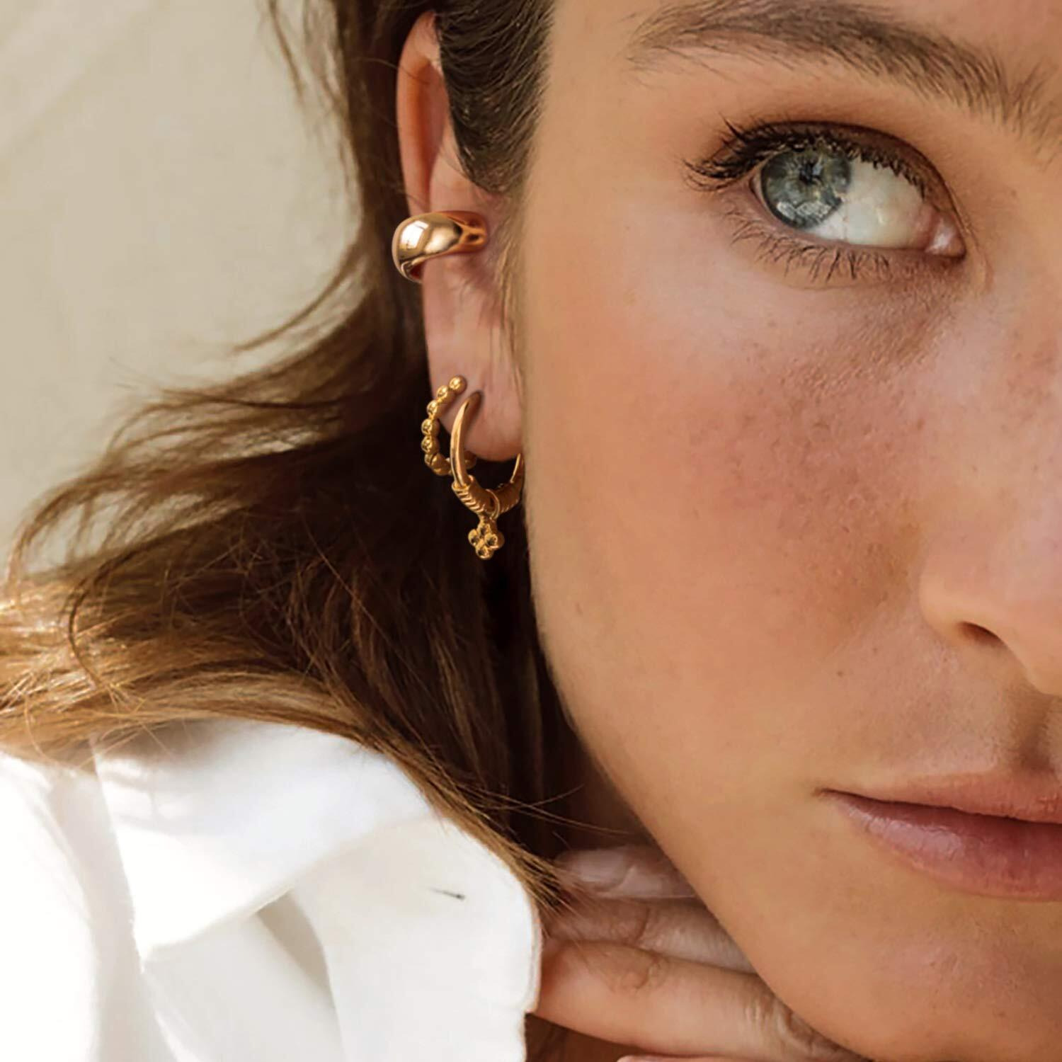 Myears Women Clover Earrings Gold Huggie Hoop Flower Dangle Drop 14K Gold Filled Small Simple Handmade Hypoallergenic Everyday Jewelry