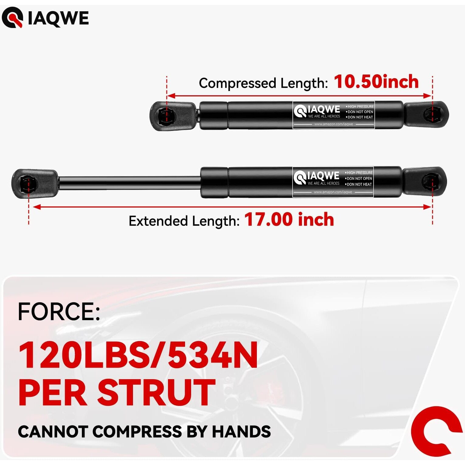 Iaqwe 17Inch 120Lb/534N Gas Struts Shocks Springs 17.10In Lift Support For Snugtop Are Leer Truck Camper Shell Topper Rear Cap Window Door Pickup Canopy Lid 2Pcs