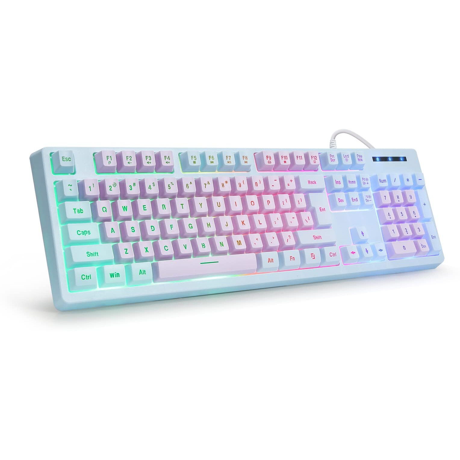 Huo Ji Gaming Keyboard Usb Wired With Rainbow Led Backlit, Floating Keys, Mechanical Feeling, Spill Resistant, Ergonomic For Xbox, Ps Series, Desktop, Computer, Pc, Purple Blue