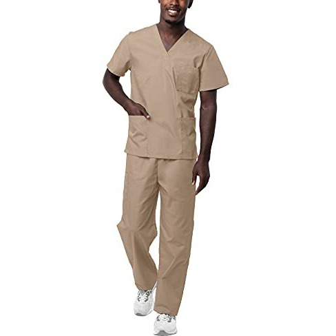 Sivvan Unisex Scrubs - Classic V-Neck Top  Drawstring Pants Scrub Set - S8400 - Khaki - Xs