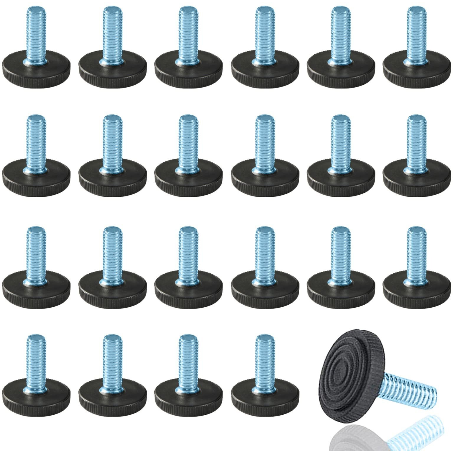 Wafjamf 24 Pcs M8 Thread Adjustable Furniture Levelers Screw In Threaded, Adjustable Levelers Feet Screw On Furniture Glide Leveling For Table, Chair, Furniture Legs (M8 Thread)A