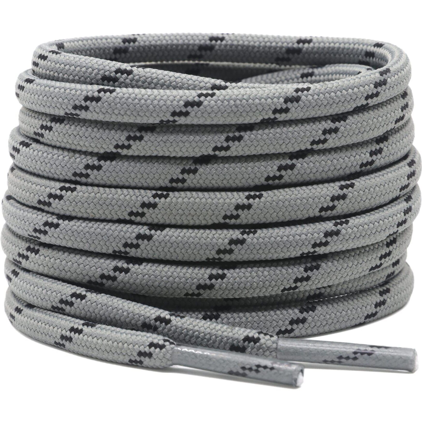 Delele 2 Pair Non-Slip Outdoor Mountaineering Hiking Walking Shoelaces Round Light Gray Black String Rope Boot Laces Strong Durable Bootlaces-39.37"