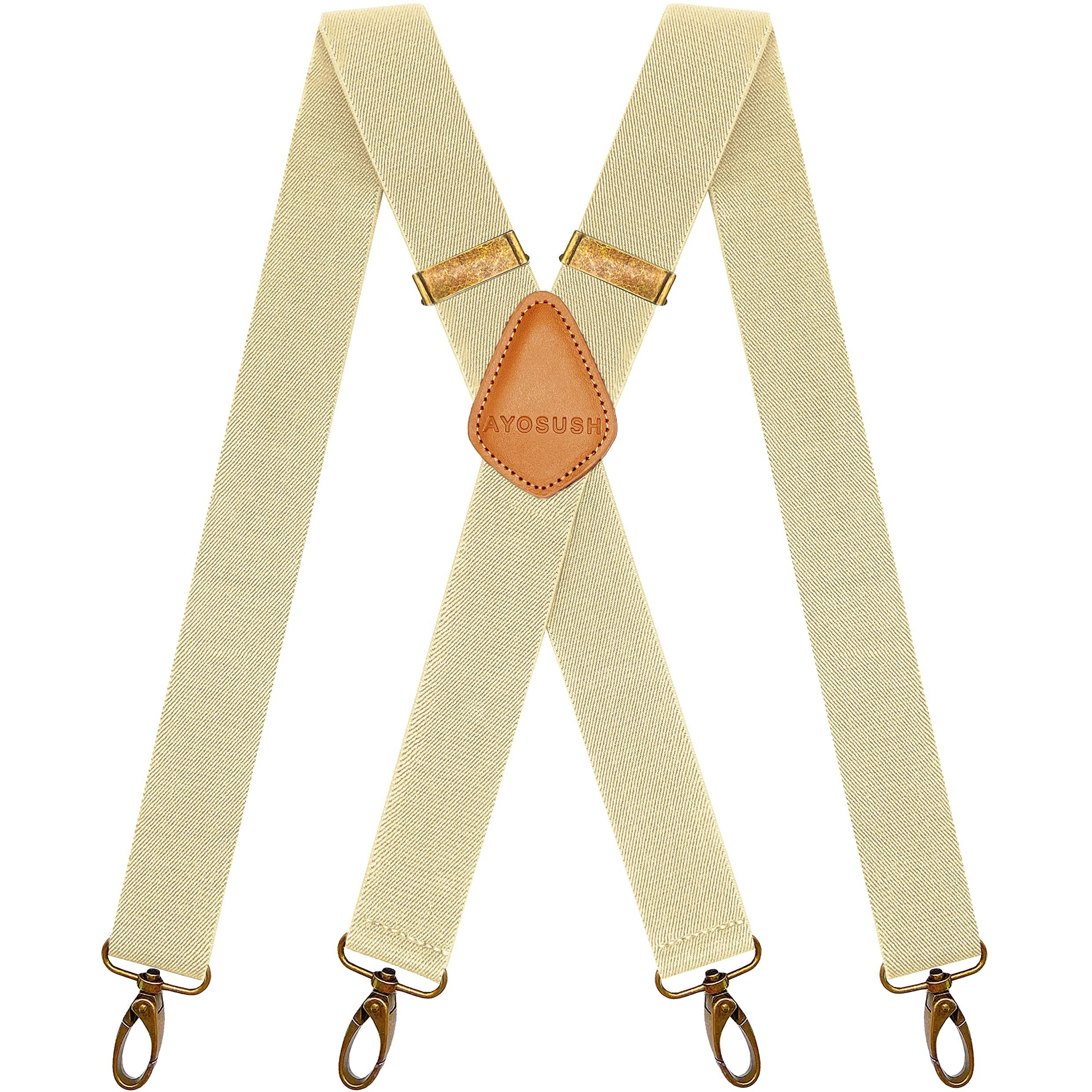 Ayosush Swivel Hook Suspenders For Men Heavy Duty Beige X Back Wedding Groomsmen