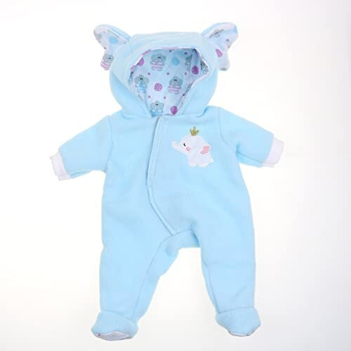 Jc Toys | Berenguer Boutique | Baby Doll Outfit | Blue Elephant Themed Hooded Onesie | Ages 2+ | Fits Dolls 14"- 16"