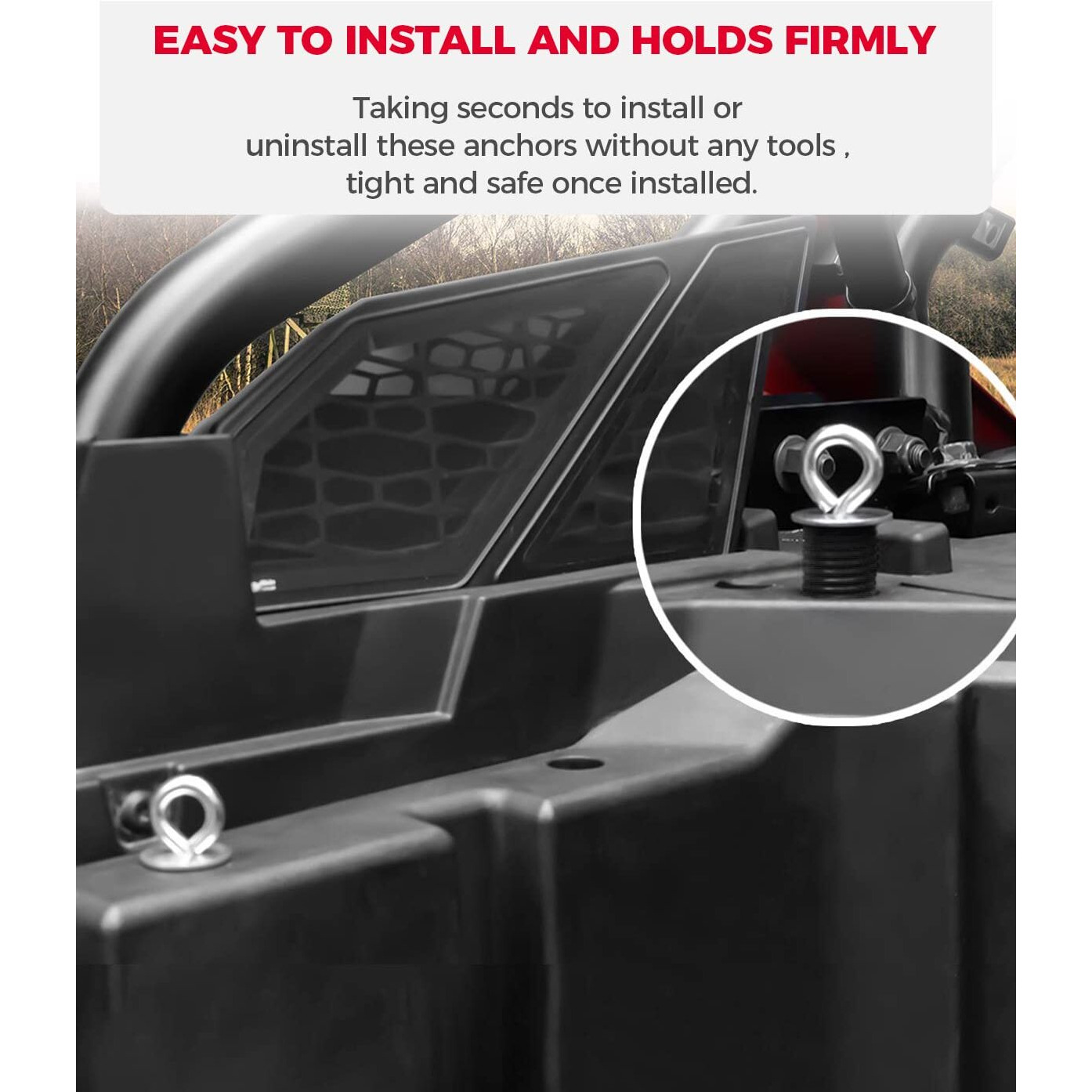 Kemimoto Utv Tie Down Anchors, Bed Anchors Compatible With Polaris Rzr 800 900 1000 Xp Turbo Pro Sportsman 450 570 850 Ace-(Set Of 5), Compatible With Rzr Cooler Mount Rzr Xp Accessories