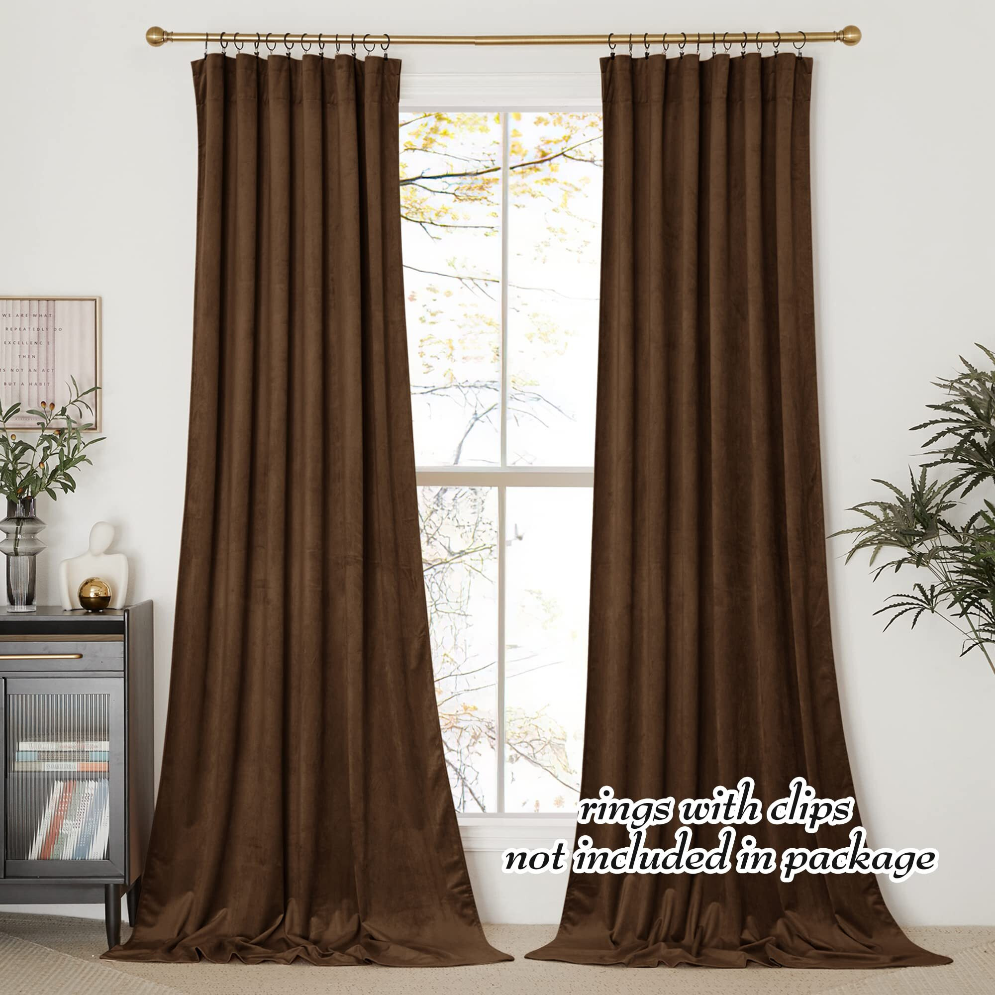 Nicetown Brown Velvet Room Darkening Curtains, Home Decor Light Blocking Thermal Insulated Drapes For Theater And Movie Room (Set Of 2, 96 Inches Long)