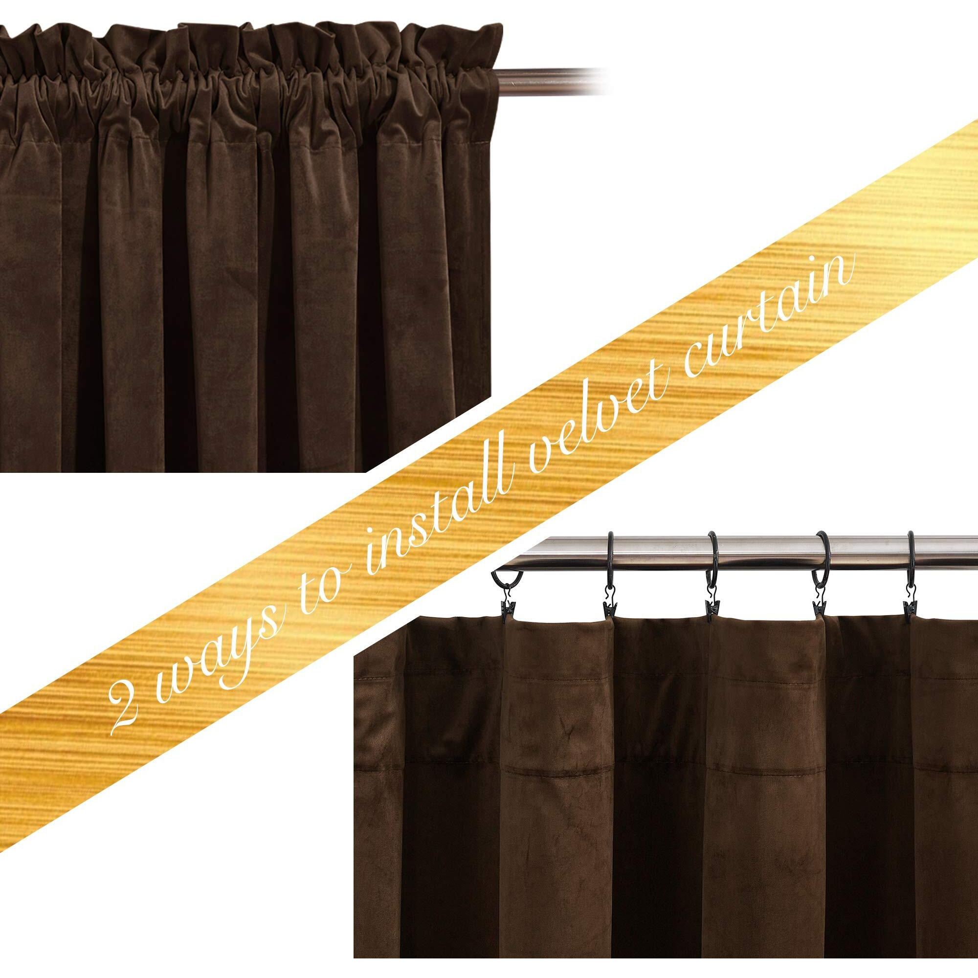Nicetown Brown Velvet Room Darkening Curtains, Home Decor Light Blocking Thermal Insulated Drapes For Theater And Movie Room (Set Of 2, 96 Inches Long)