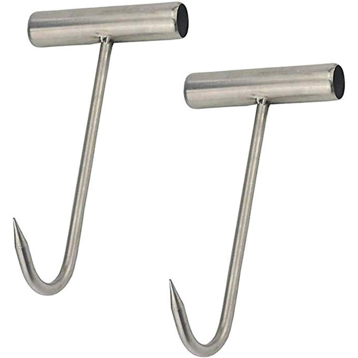 Tihood 2Pcs Stainless Steel T Hooks T-Handle Meat Boning Hook For Kitchen Butcher Shop Restaurant Bbq Tool