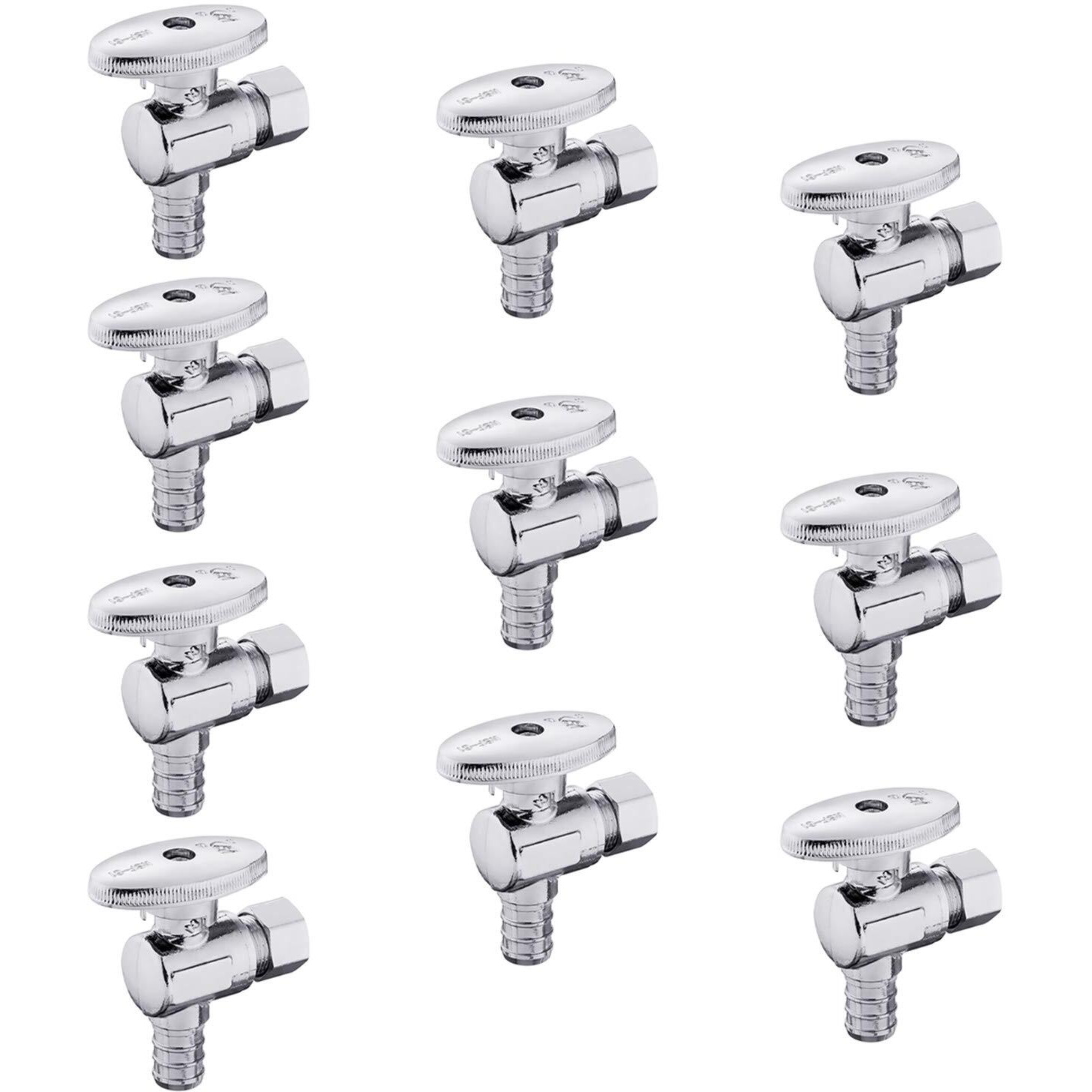 10-Pack Efield Shut Off Valve 14 Turn Angle Stop Valve 38 Od Compression X 12 Pex Chrome Plated Brass